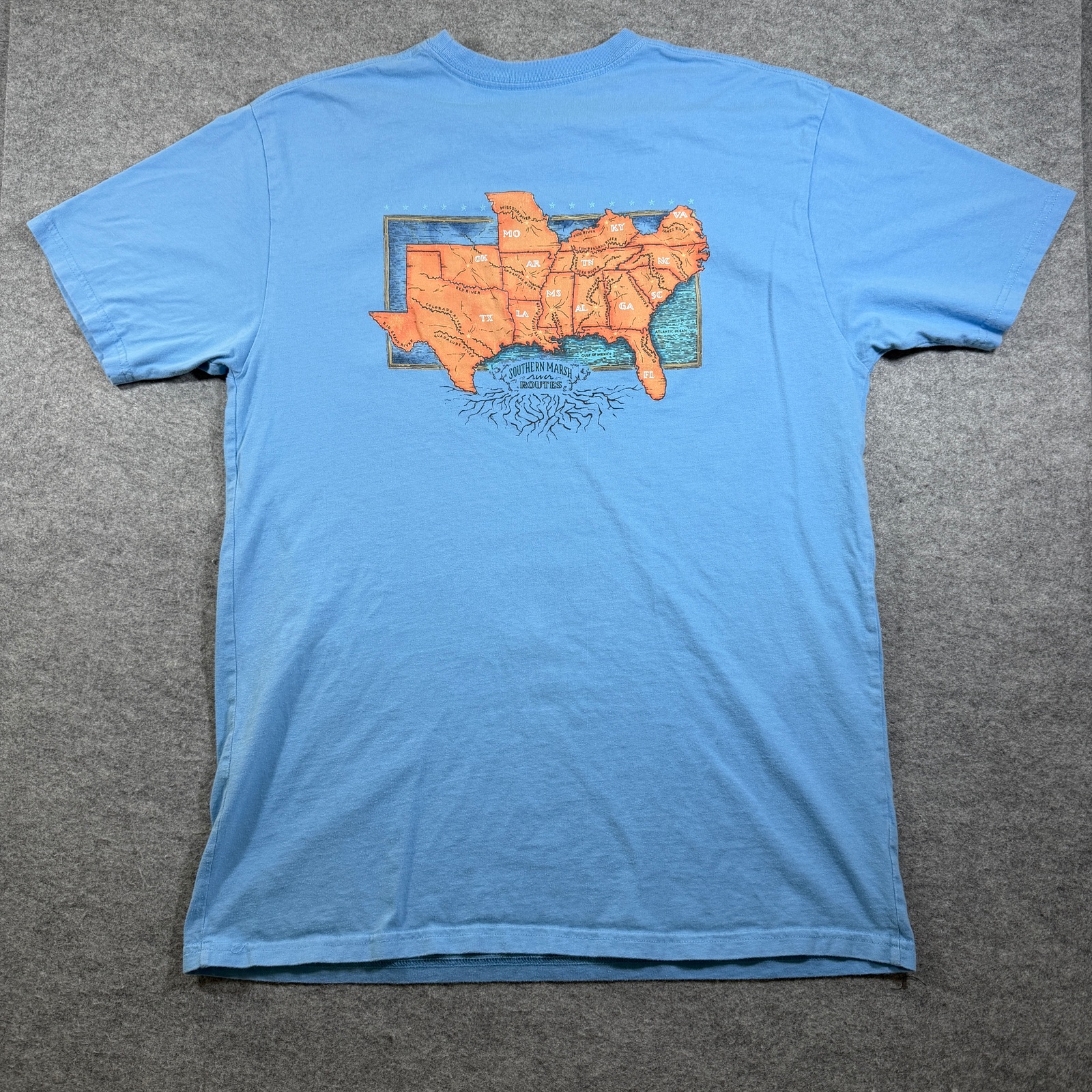 Southern Marsh Routes Tee Mens L Light Blue Graphic Map Cotton Short Sleeve thumbnail 2