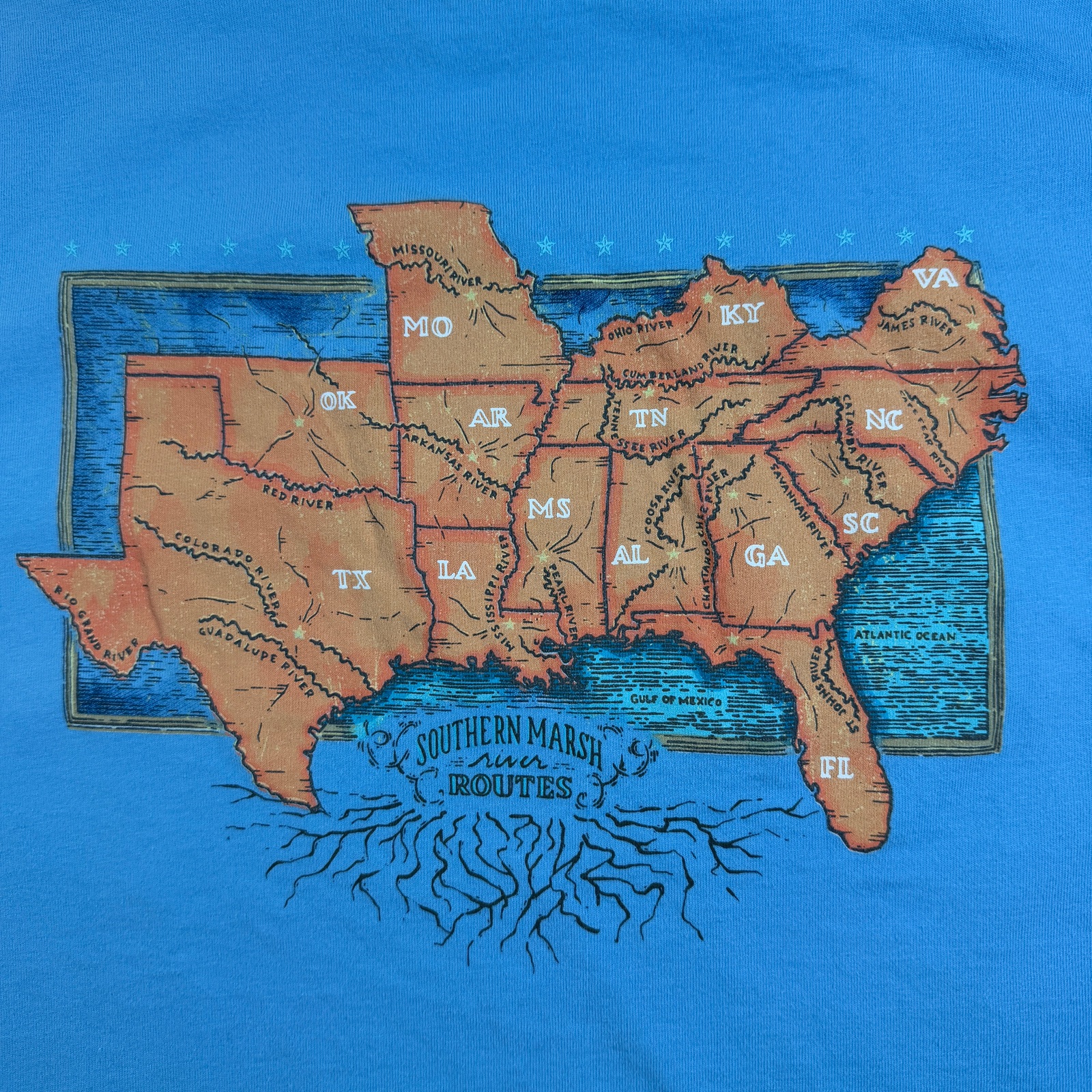 Southern Marsh Routes Tee Mens L Light Blue Graphic Map Cotton Short Sleeve thumbnail 6