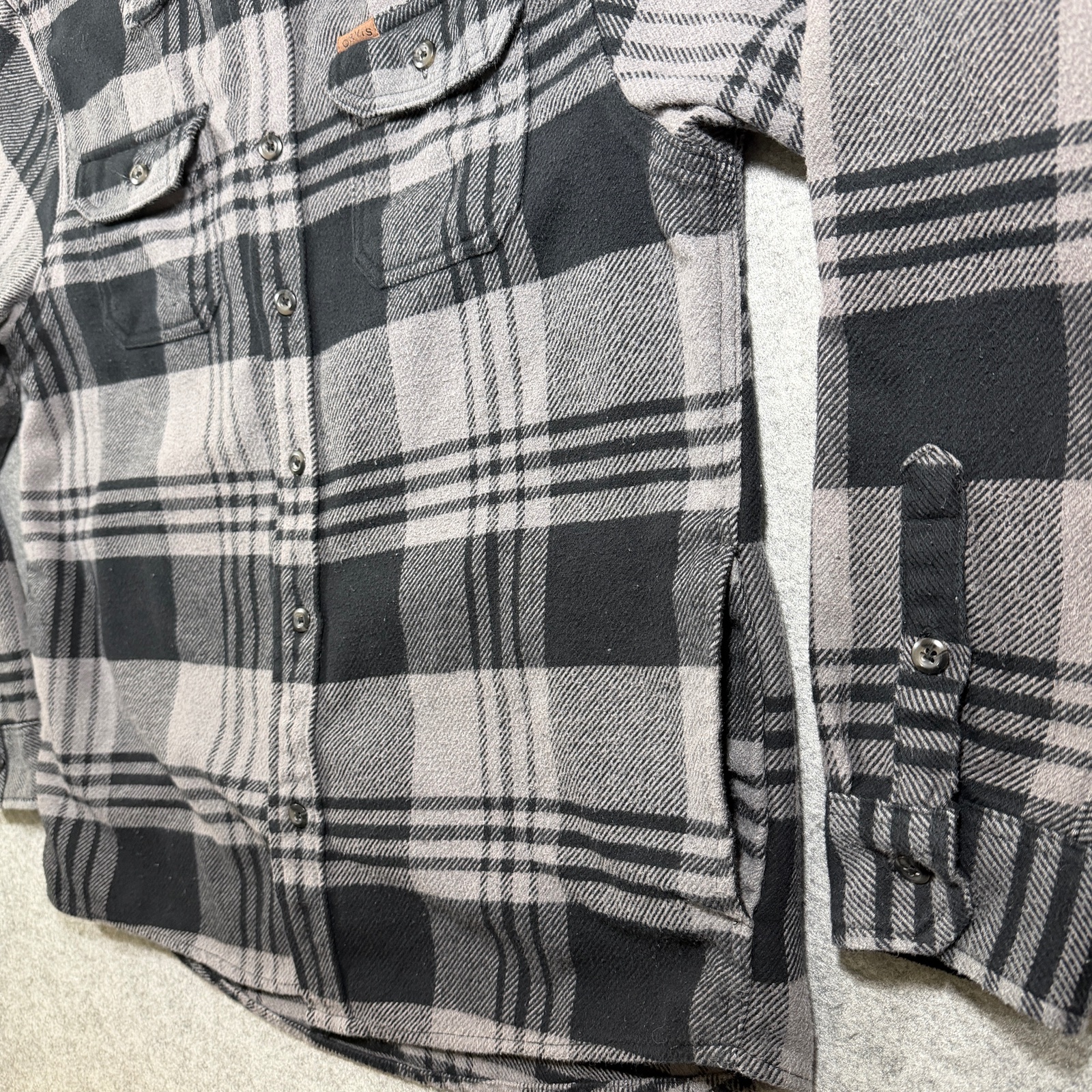 Orvis Heavyweight Flannel Shirt Mens L Gray Black Button Up 4 Pocket Outdoor thumbnail 5