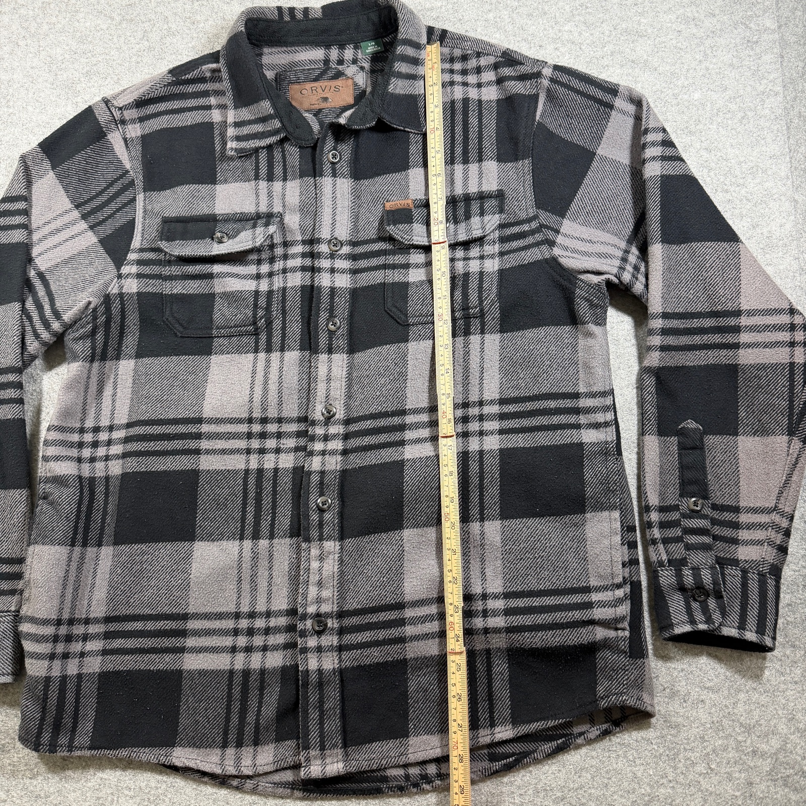 Orvis Heavyweight Flannel Shirt Mens L Gray Black Button Up 4 Pocket Outdoor thumbnail 7