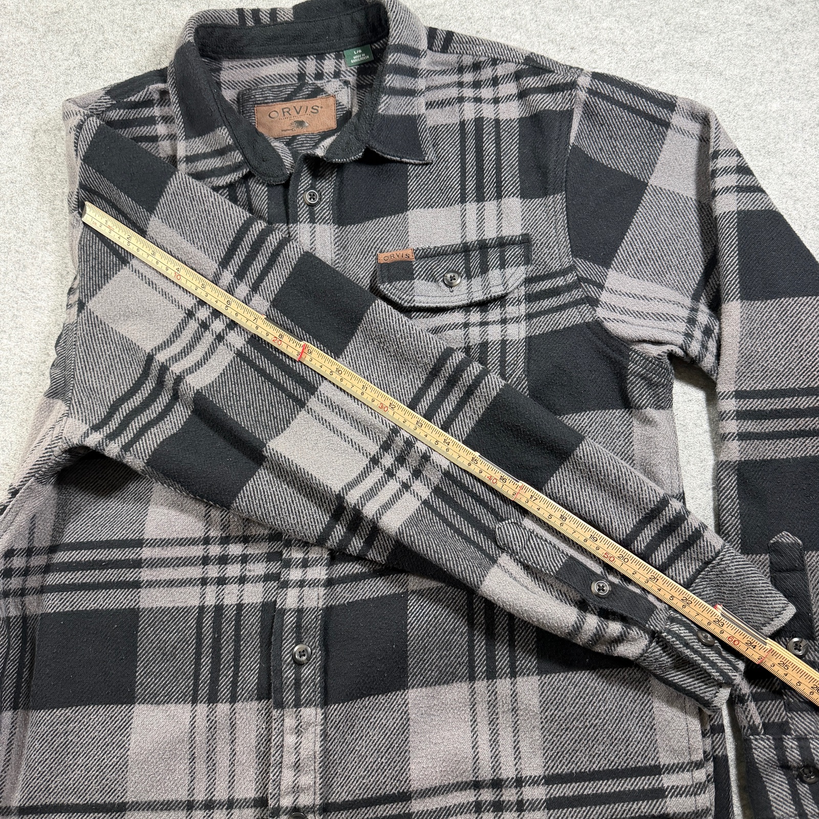 Orvis Heavyweight Flannel Shirt Mens L Gray Black Button Up 4 Pocket Outdoor thumbnail 9