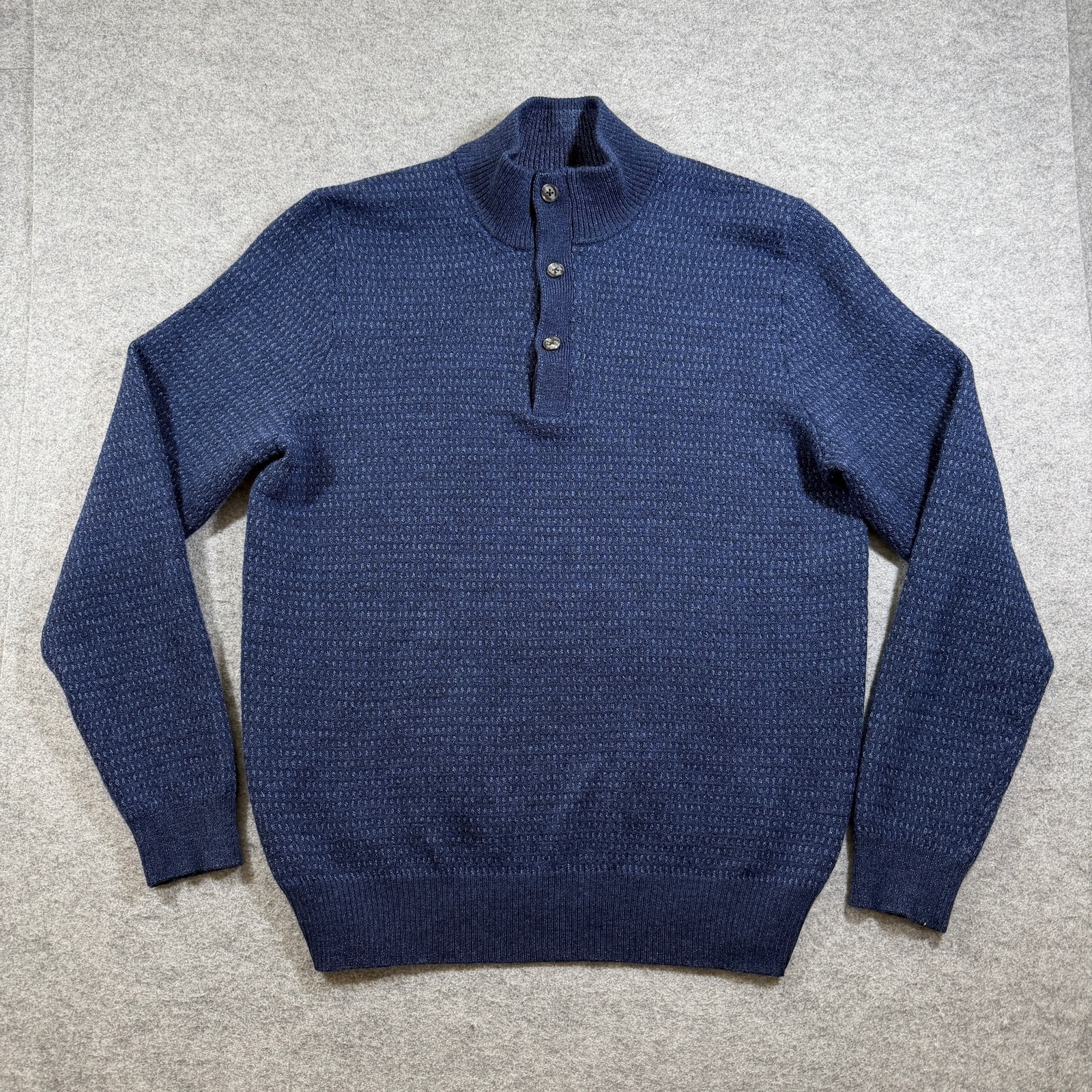 Joseph Abboud Merino Wool Sweater Mens XL Navy Mock Neck 1/4 Zip Button Knit