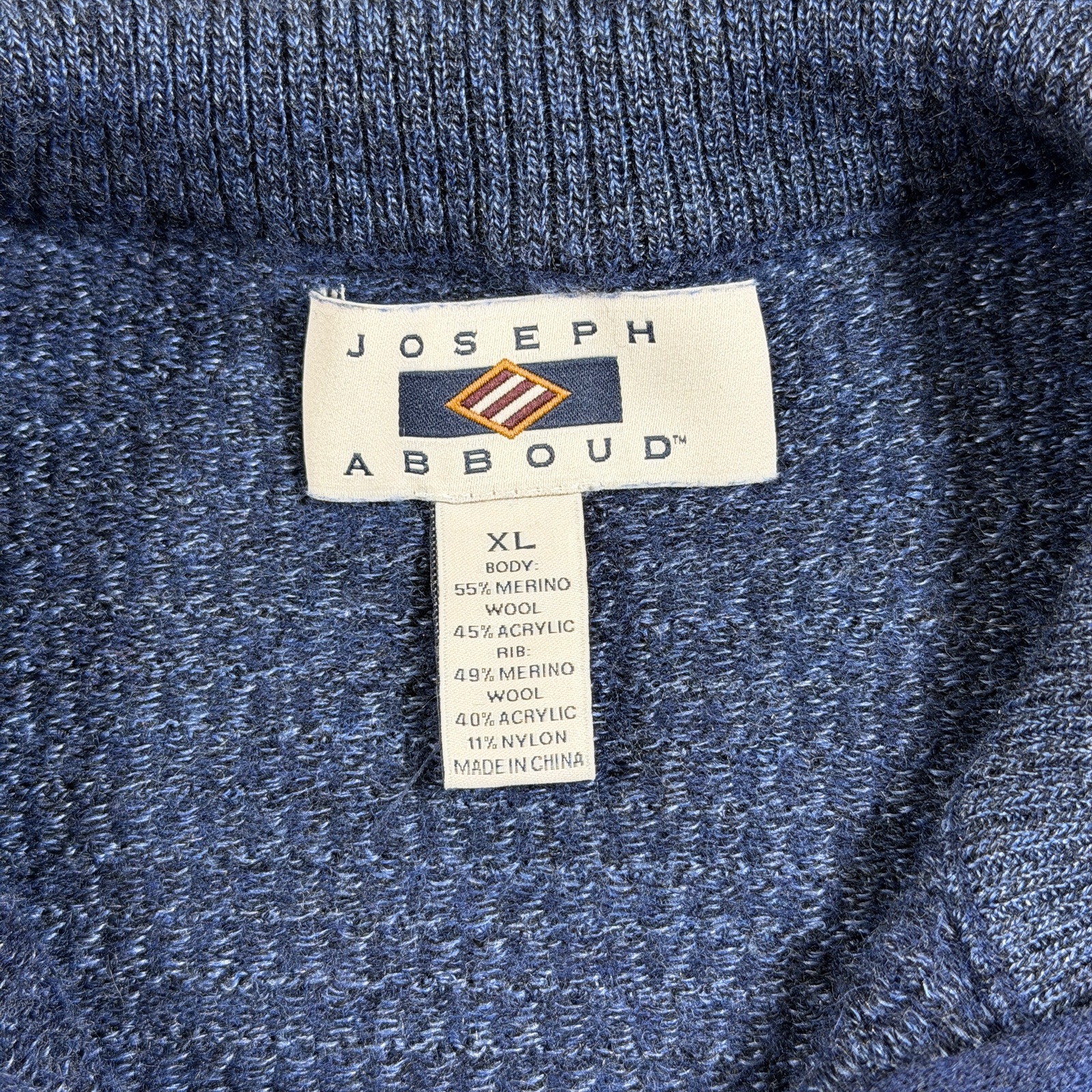 Joseph Abboud Merino Wool Sweater Mens XL Navy Mock Neck 1/4 Zip Button Knit thumbnail 3
