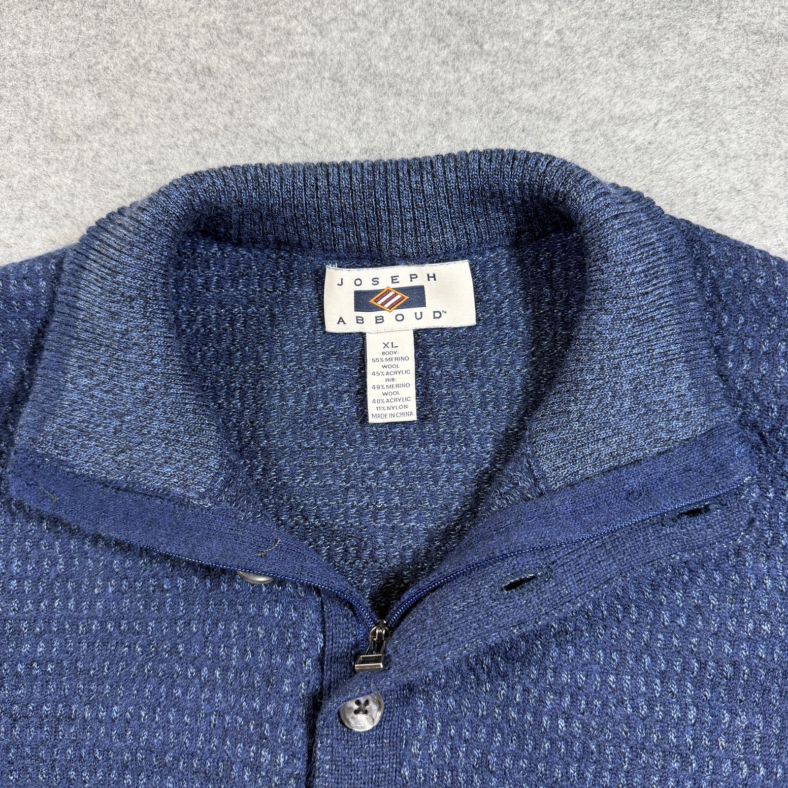 Joseph Abboud Merino Wool Sweater Mens XL Navy Mock Neck 1/4 Zip Button Knit thumbnail 4