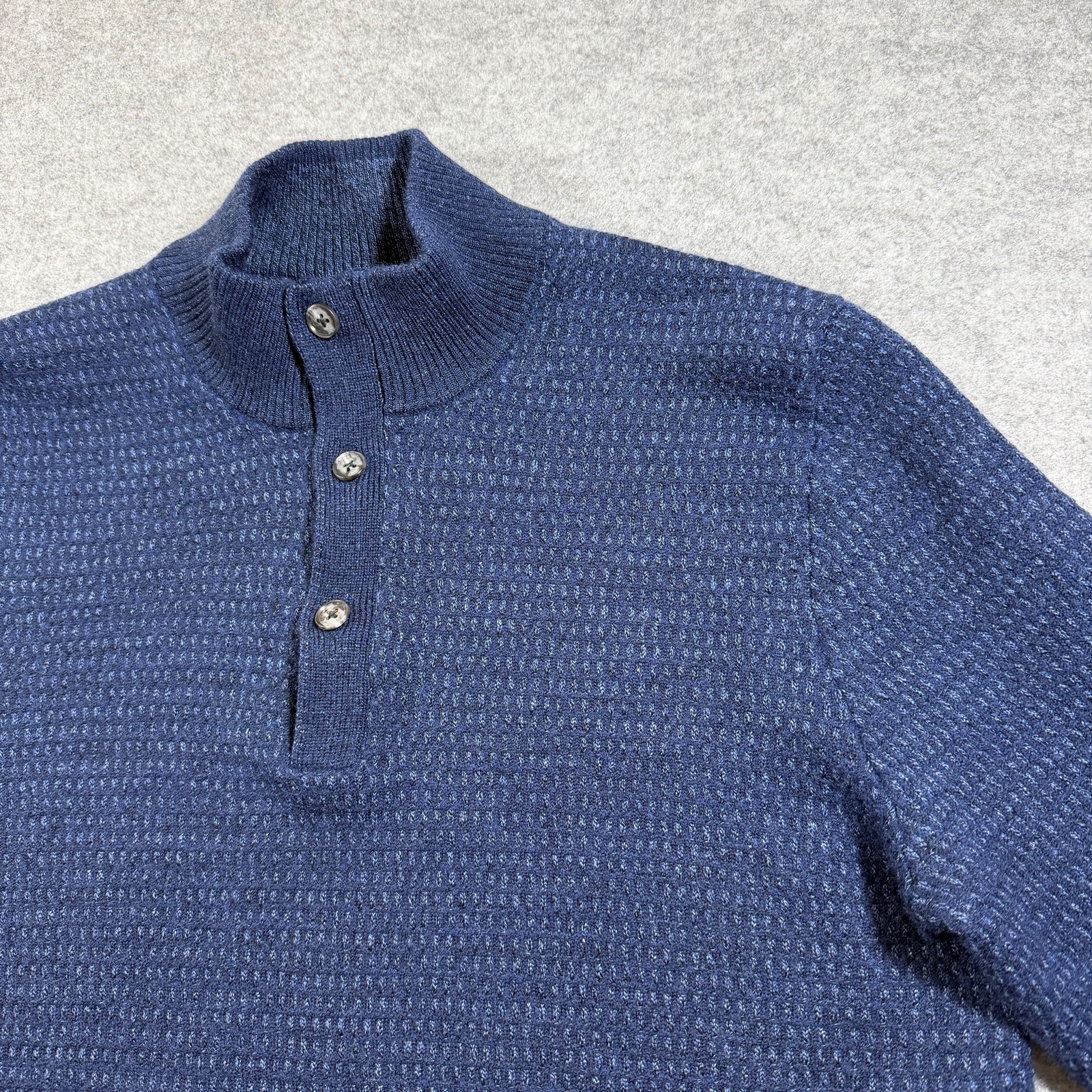 Joseph Abboud Merino Wool Sweater Mens XL Navy Mock Neck 1/4 Zip Button Knit thumbnail 5