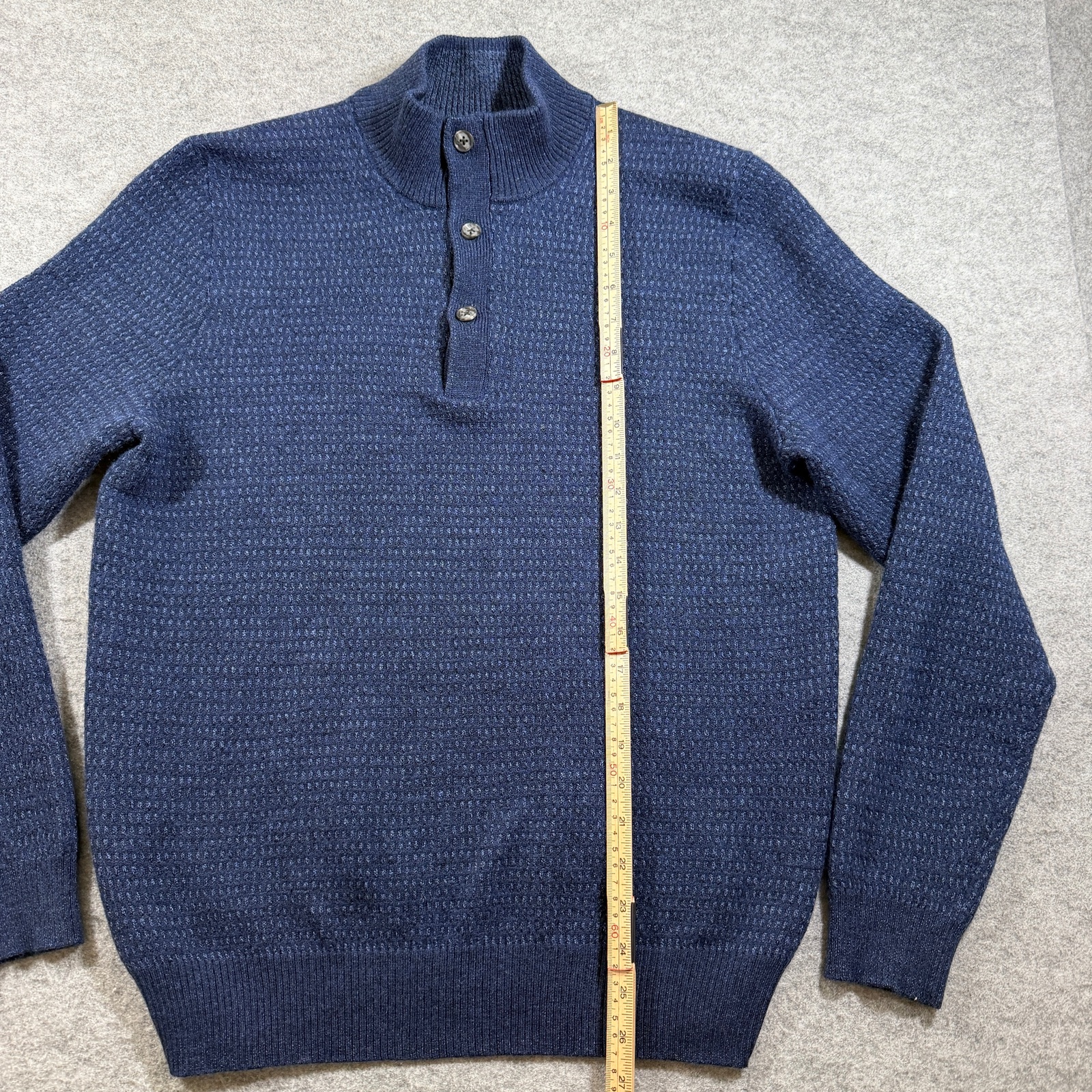 Joseph Abboud Merino Wool Sweater Mens XL Navy Mock Neck 1/4 Zip Button Knit thumbnail 6