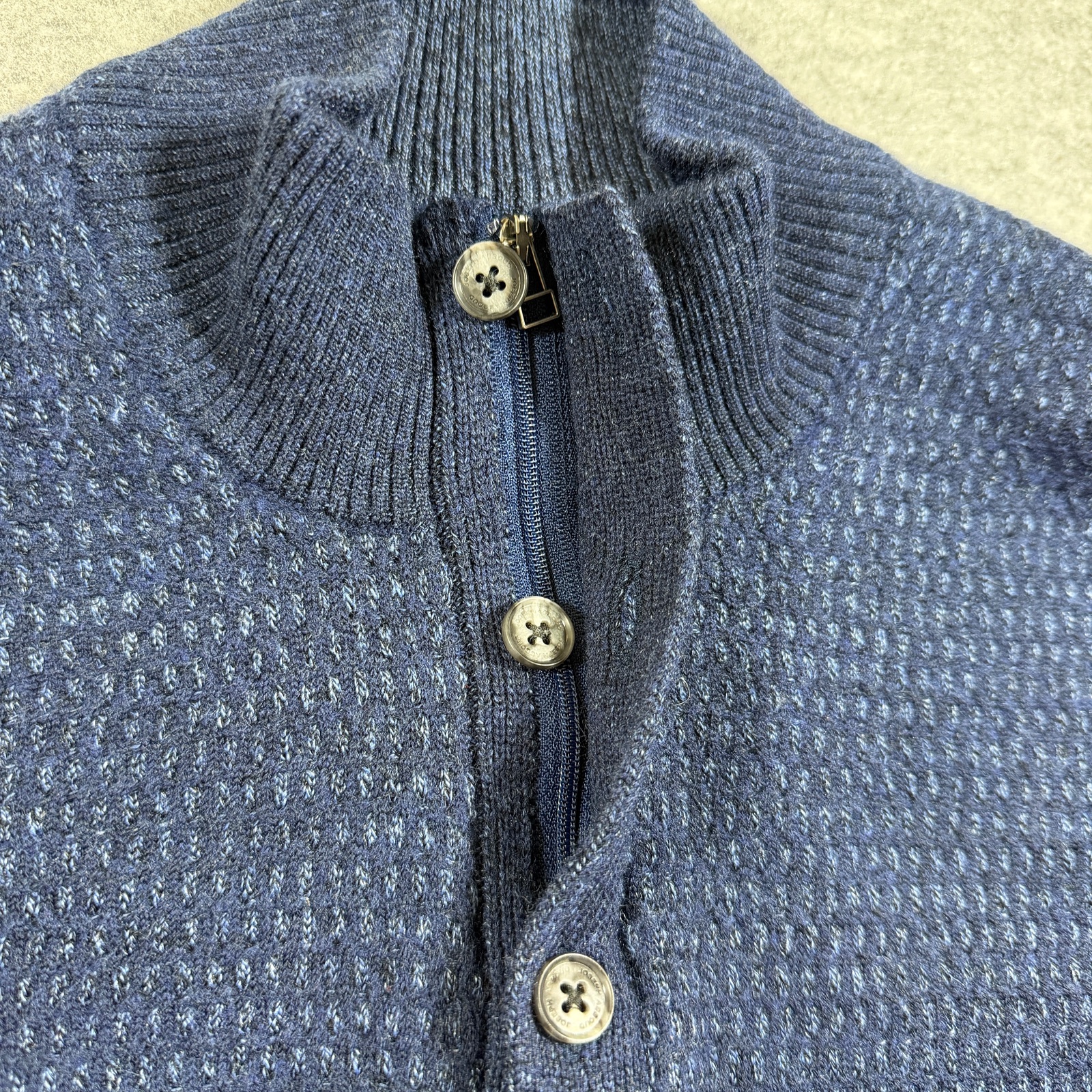 Joseph Abboud Merino Wool Sweater Mens XL Navy Mock Neck 1/4 Zip Button Knit thumbnail 9