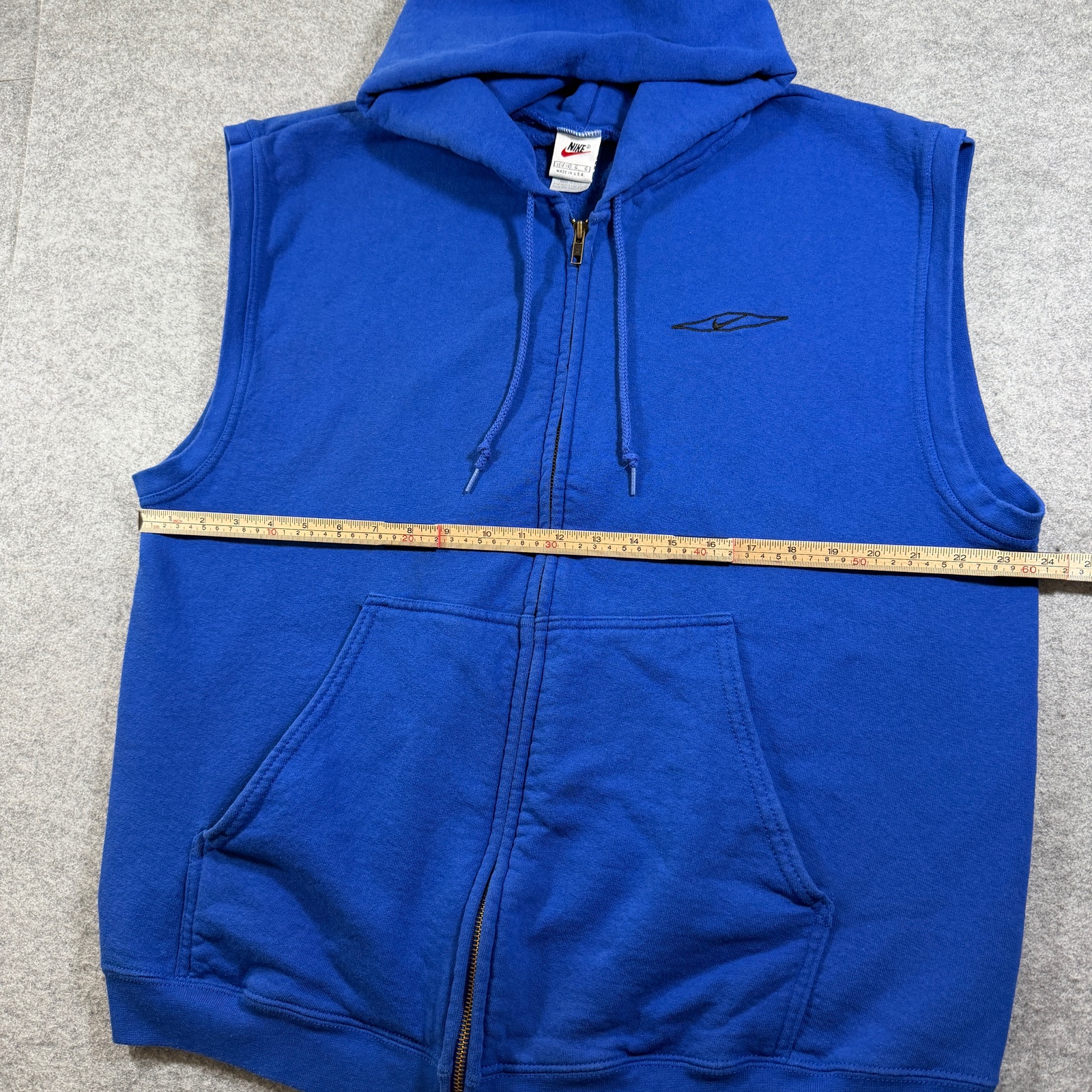 Vintage 90s Nike Sleeveless Zip Hoodie Mens L Blue Swoosh Made In USA Streetwear thumbnail 8