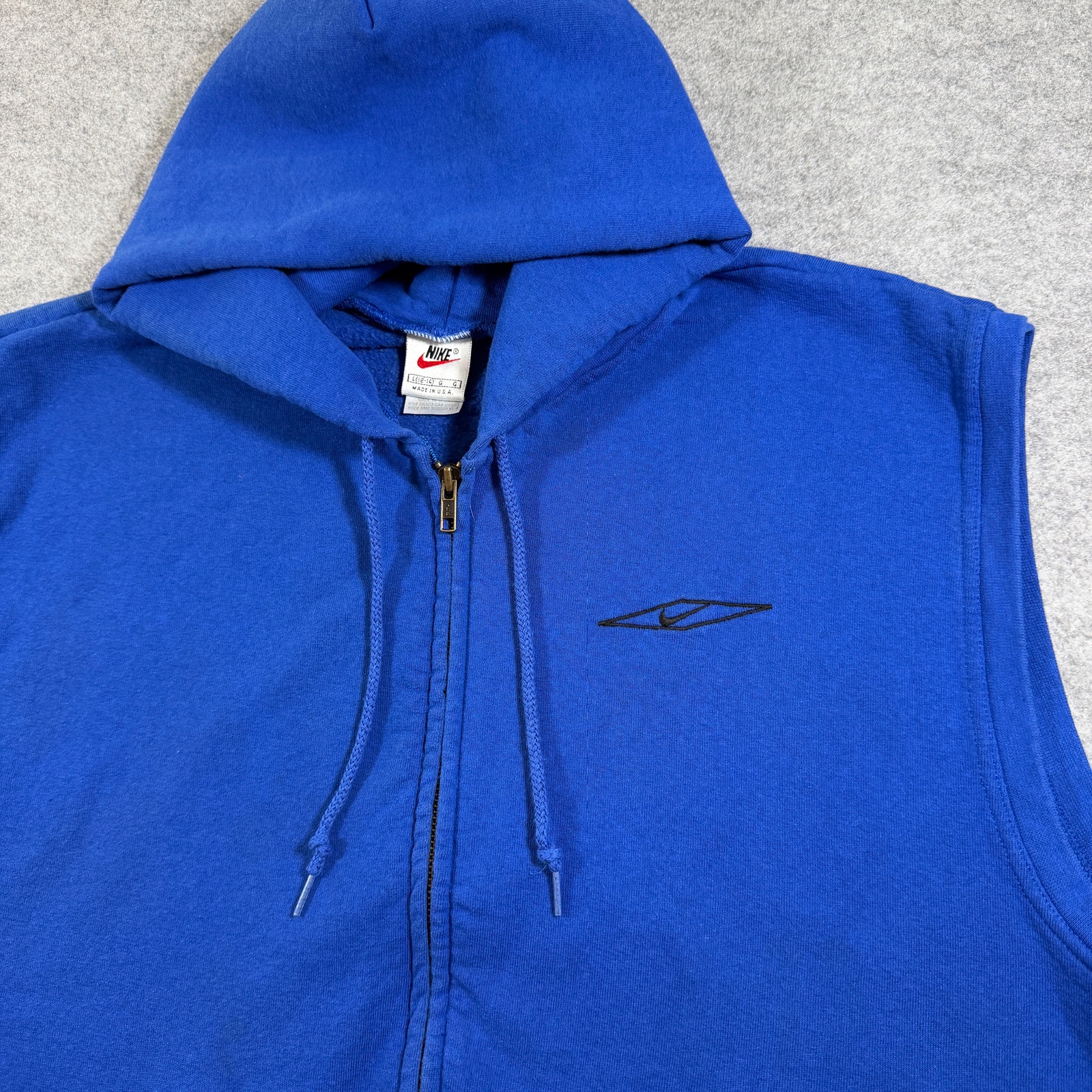 Vintage 90s Nike Sleeveless Zip Hoodie Mens L Blue Swoosh Made In USA Streetwear thumbnail 9