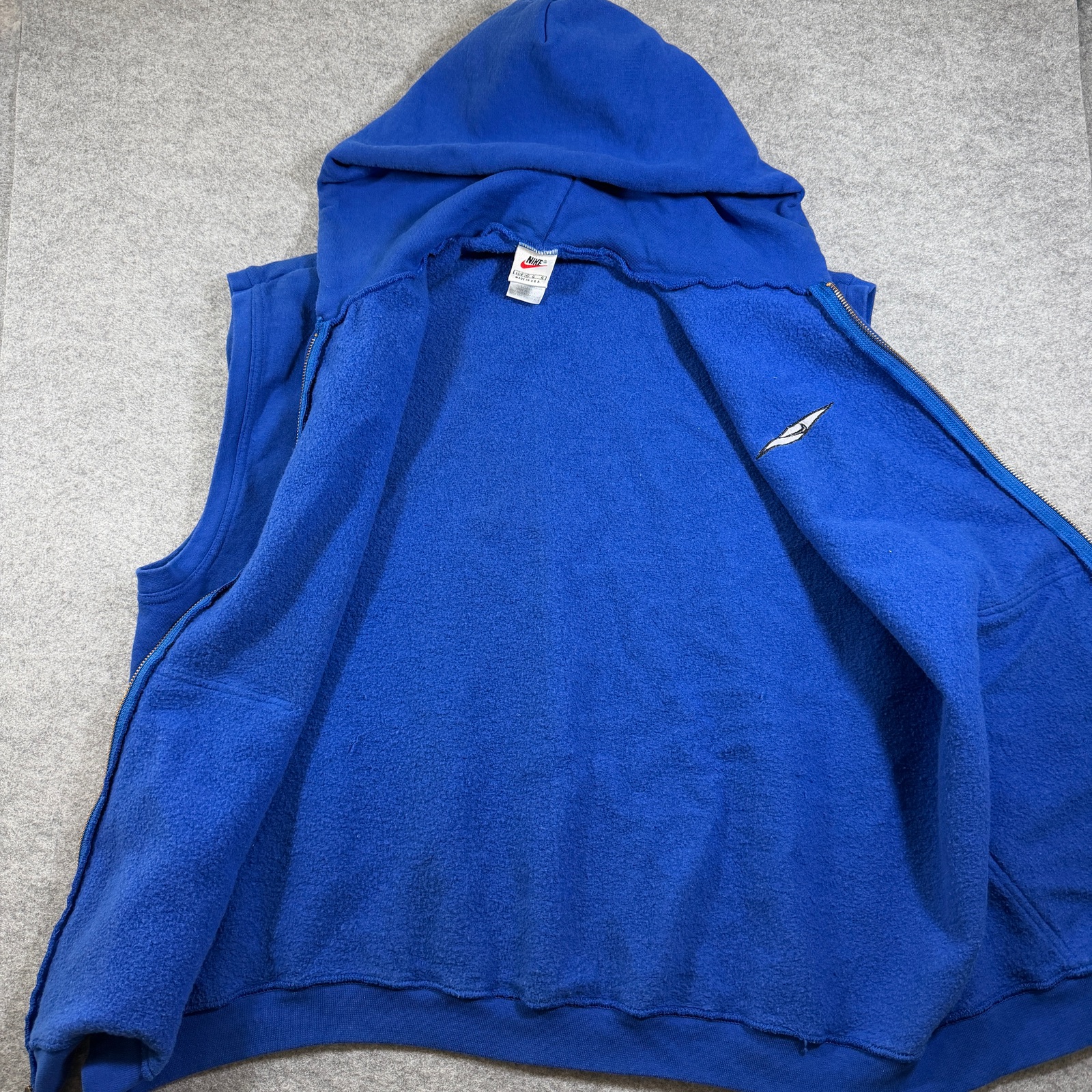 Vintage 90s Nike Sleeveless Zip Hoodie Mens L Blue Swoosh Made In USA Streetwear thumbnail 11