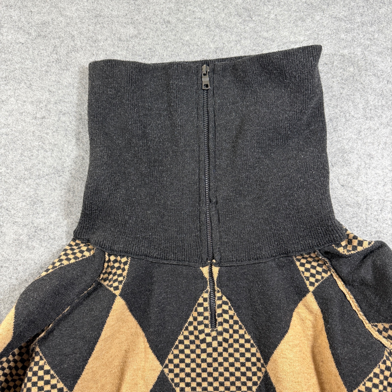 Free People Argyle Cropped Sweater Womens S Black Tan Cowl Neck 1/4 Zip Knit thumbnail 4