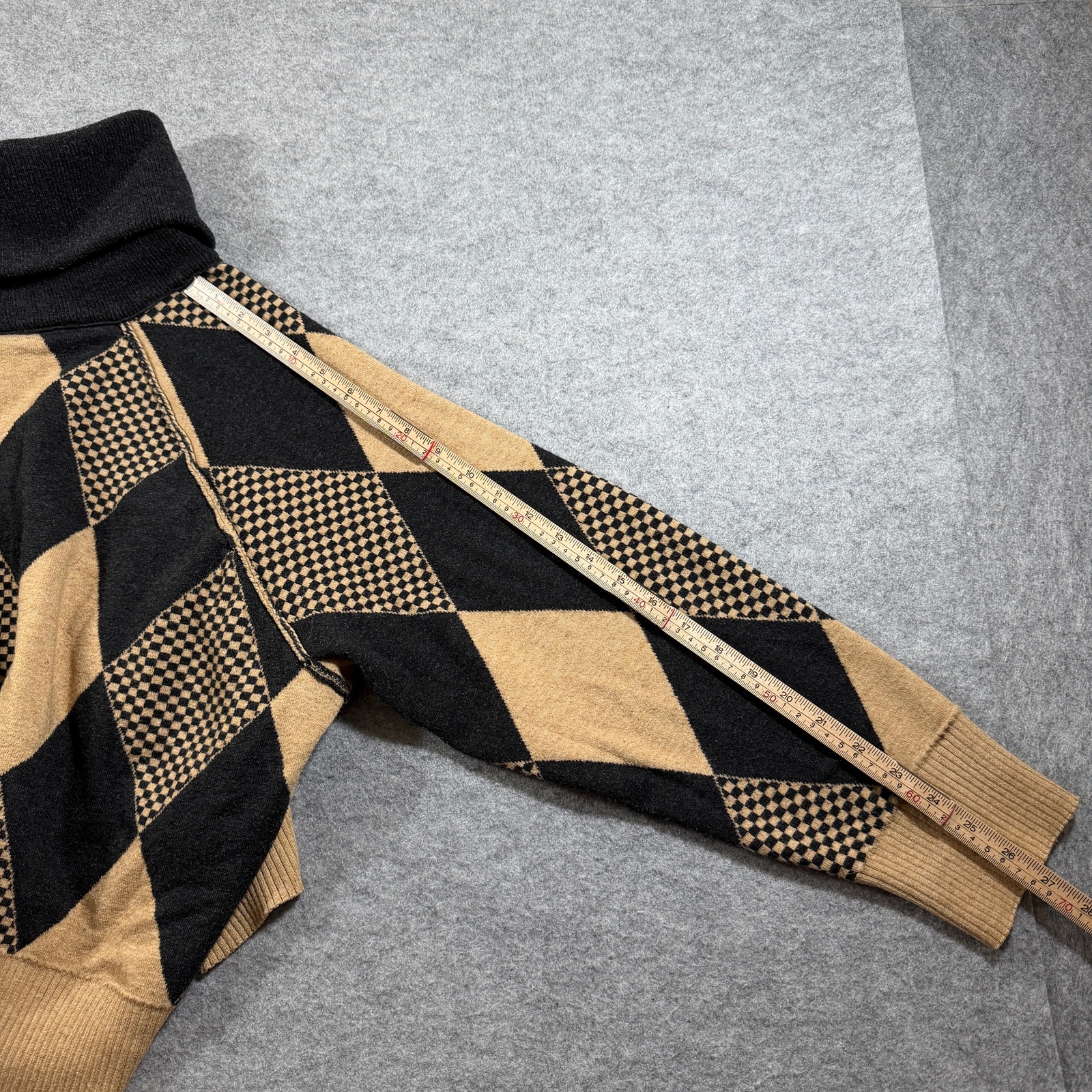 Free People Argyle Cropped Sweater Womens S Black Tan Cowl Neck 1/4 Zip Knit thumbnail 8