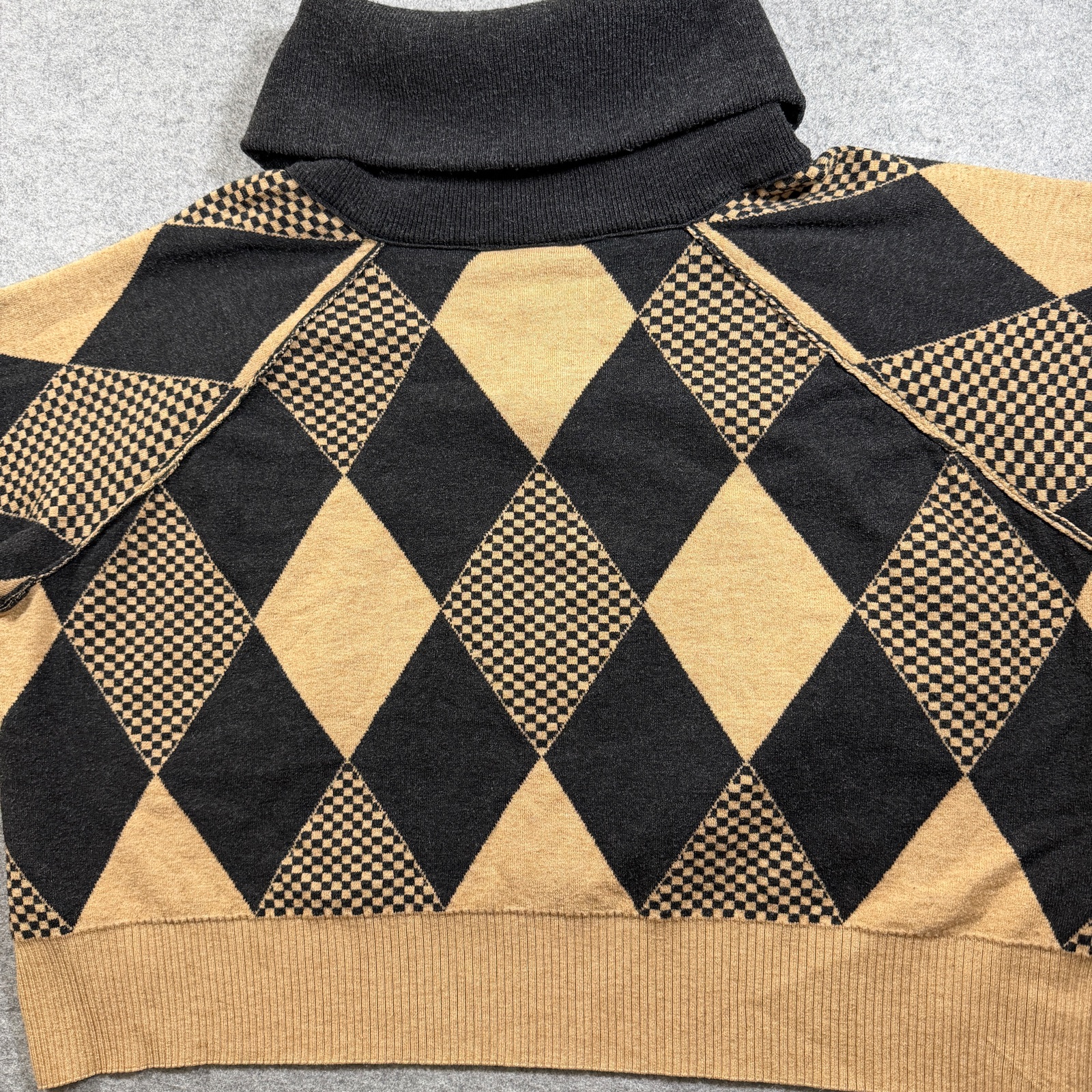 Free People Argyle Cropped Sweater Womens S Black Tan Cowl Neck 1/4 Zip Knit thumbnail 9