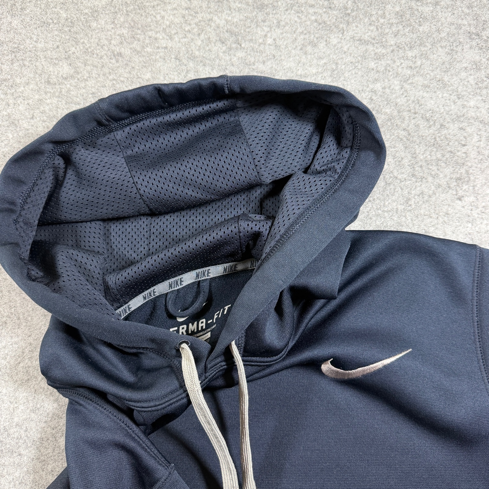 Nike Therma-FIT Hoodie Mens L Navy Gray Fleece Pullover Running Training Athlete thumbnail 4