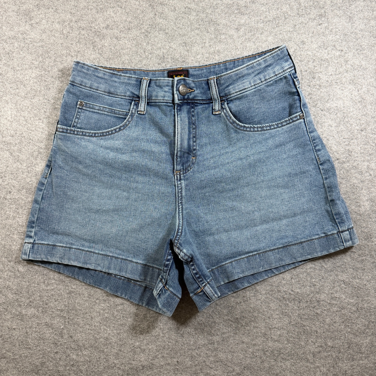 Lee Denim Shorts Womens 8 Light Wash High Rise Stretch 5 Pocket Casual Jeans