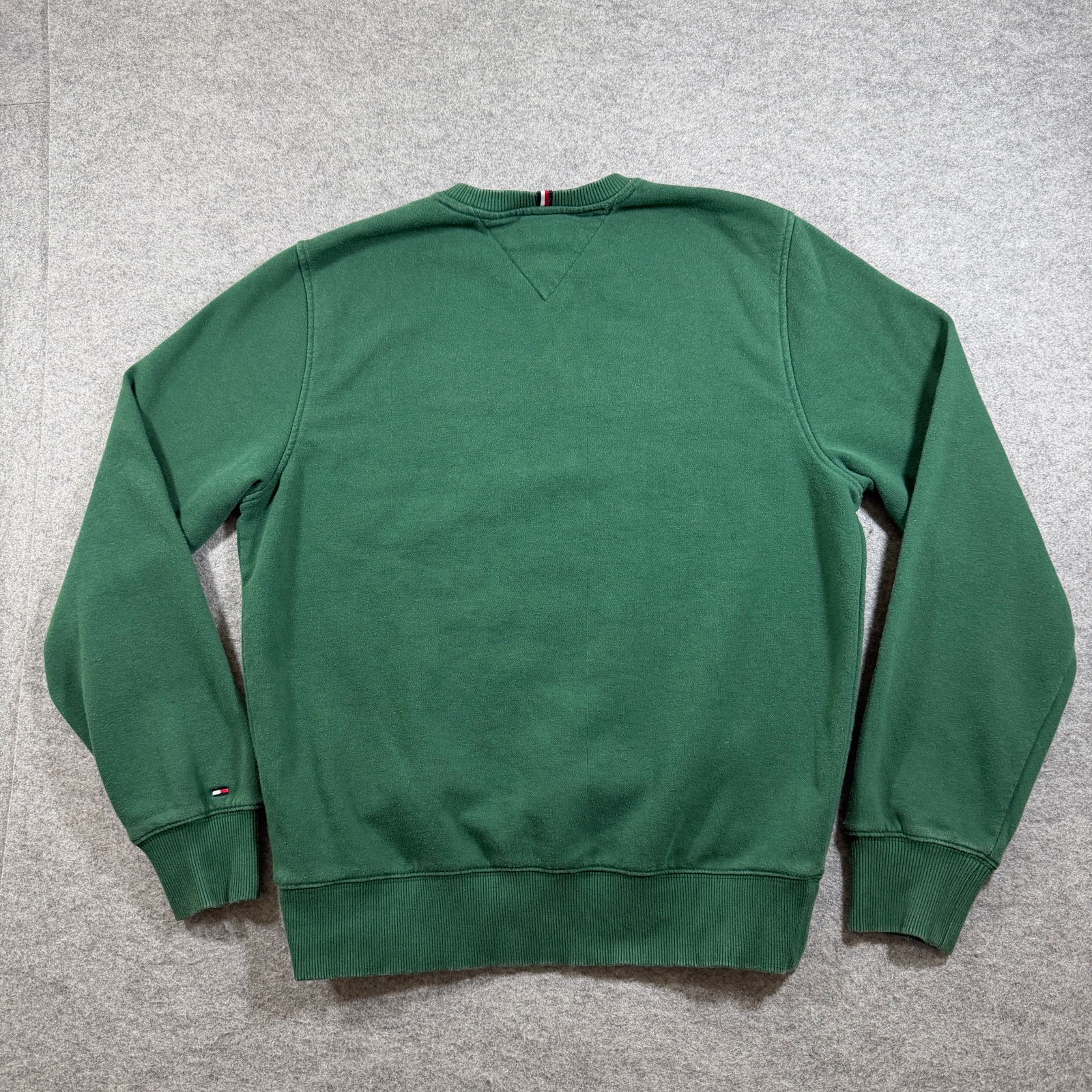 Tommy Hilfiger Sweatshirt Mens S Green Crewneck Flag Logo Fleece Ribbed Cuffs thumbnail 2