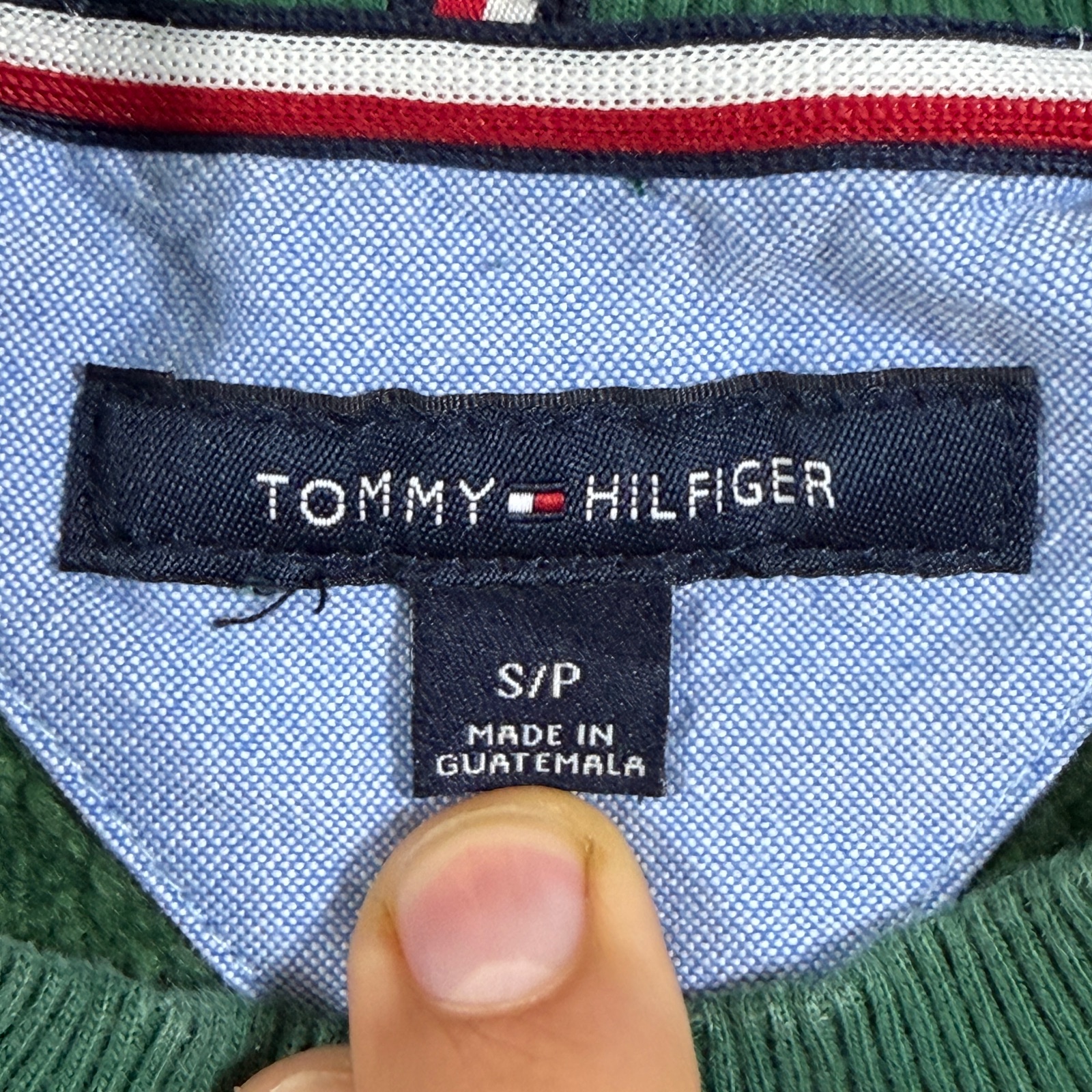 Tommy Hilfiger Sweatshirt Mens S Green Crewneck Flag Logo Fleece Ribbed Cuffs thumbnail 3