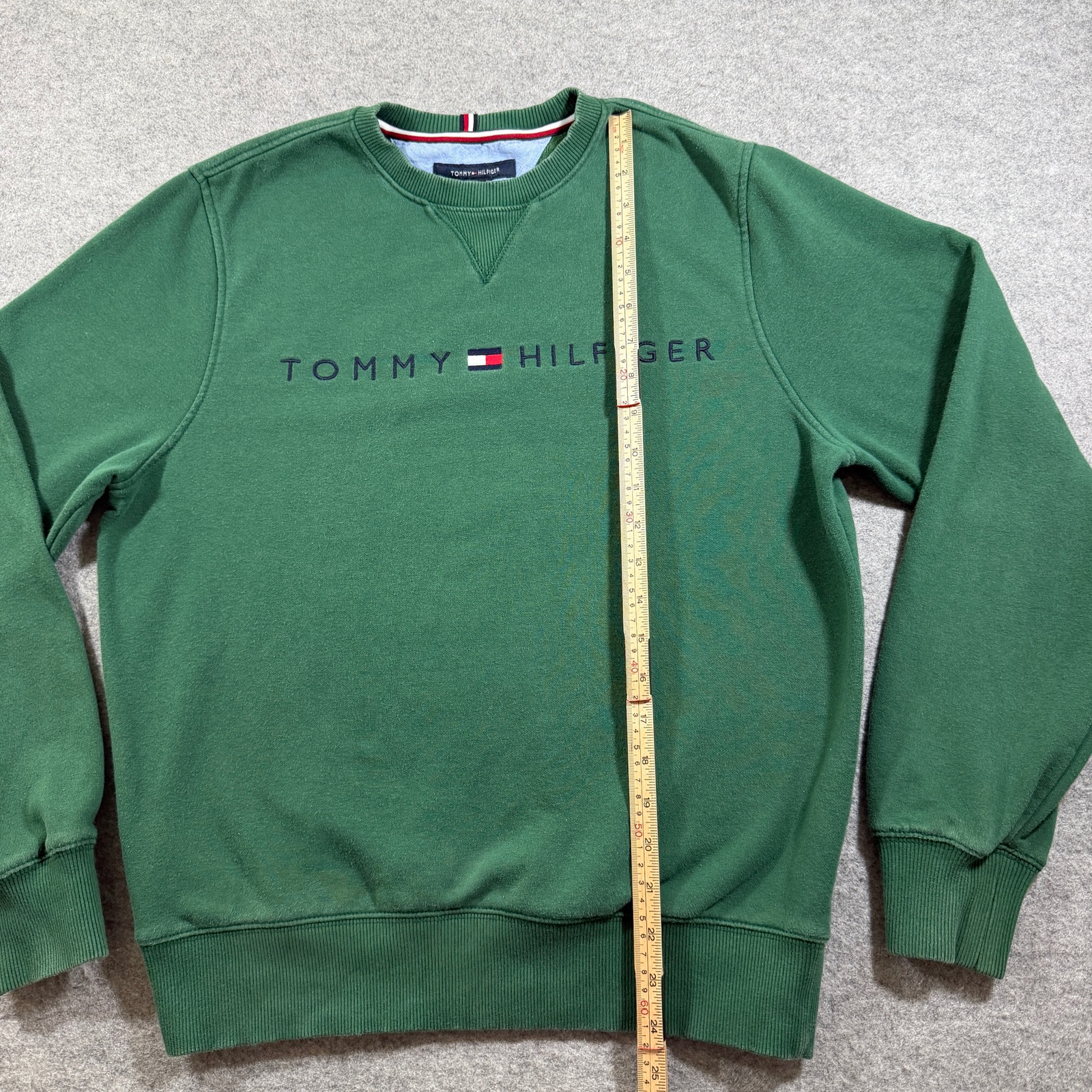 Tommy Hilfiger Sweatshirt Mens S Green Crewneck Flag Logo Fleece Ribbed Cuffs thumbnail 6