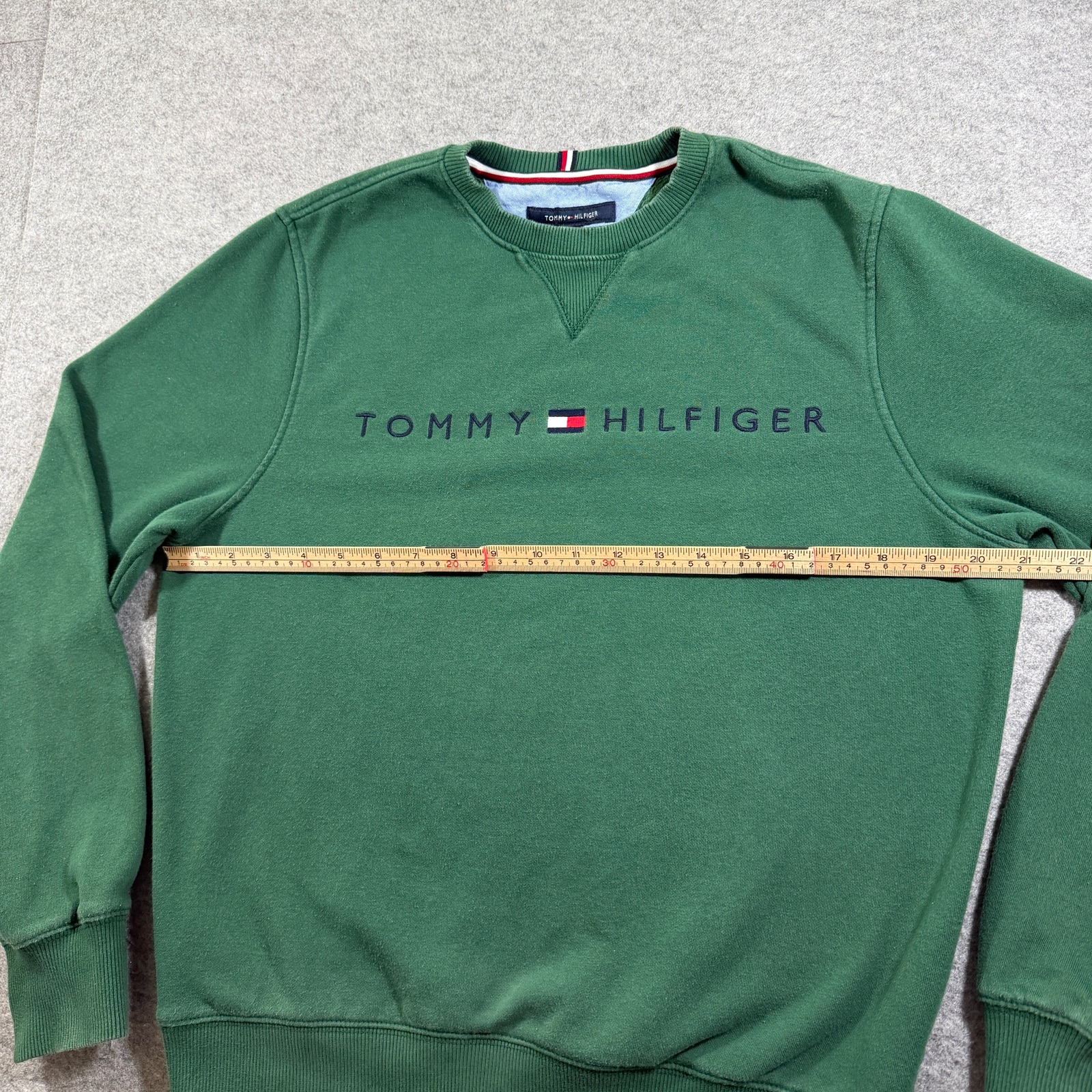 Tommy Hilfiger Sweatshirt Mens S Green Crewneck Flag Logo Fleece Ribbed Cuffs thumbnail 7