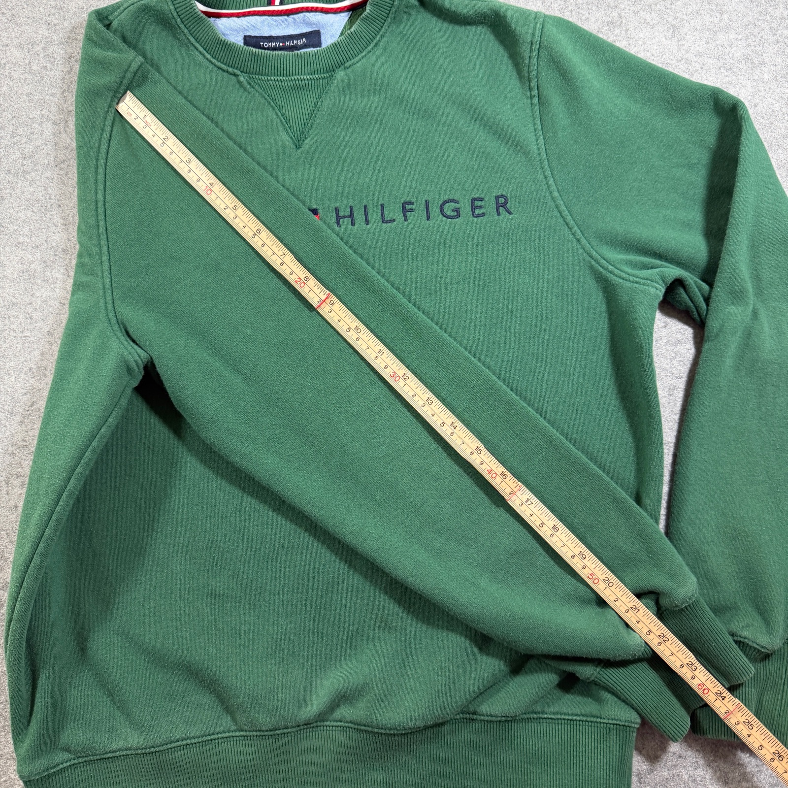 Tommy Hilfiger Sweatshirt Mens S Green Crewneck Flag Logo Fleece Ribbed Cuffs thumbnail 8