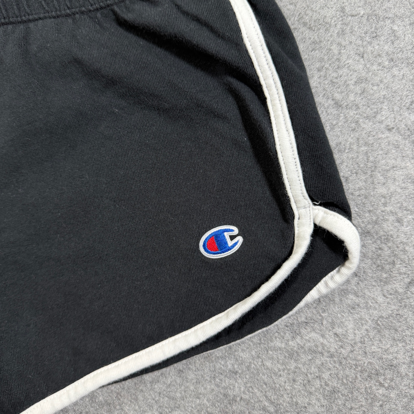 VTG Champion Shorts Womens S Black White Trim Dolphin Hem 100% Cotton Athletic thumbnail 3