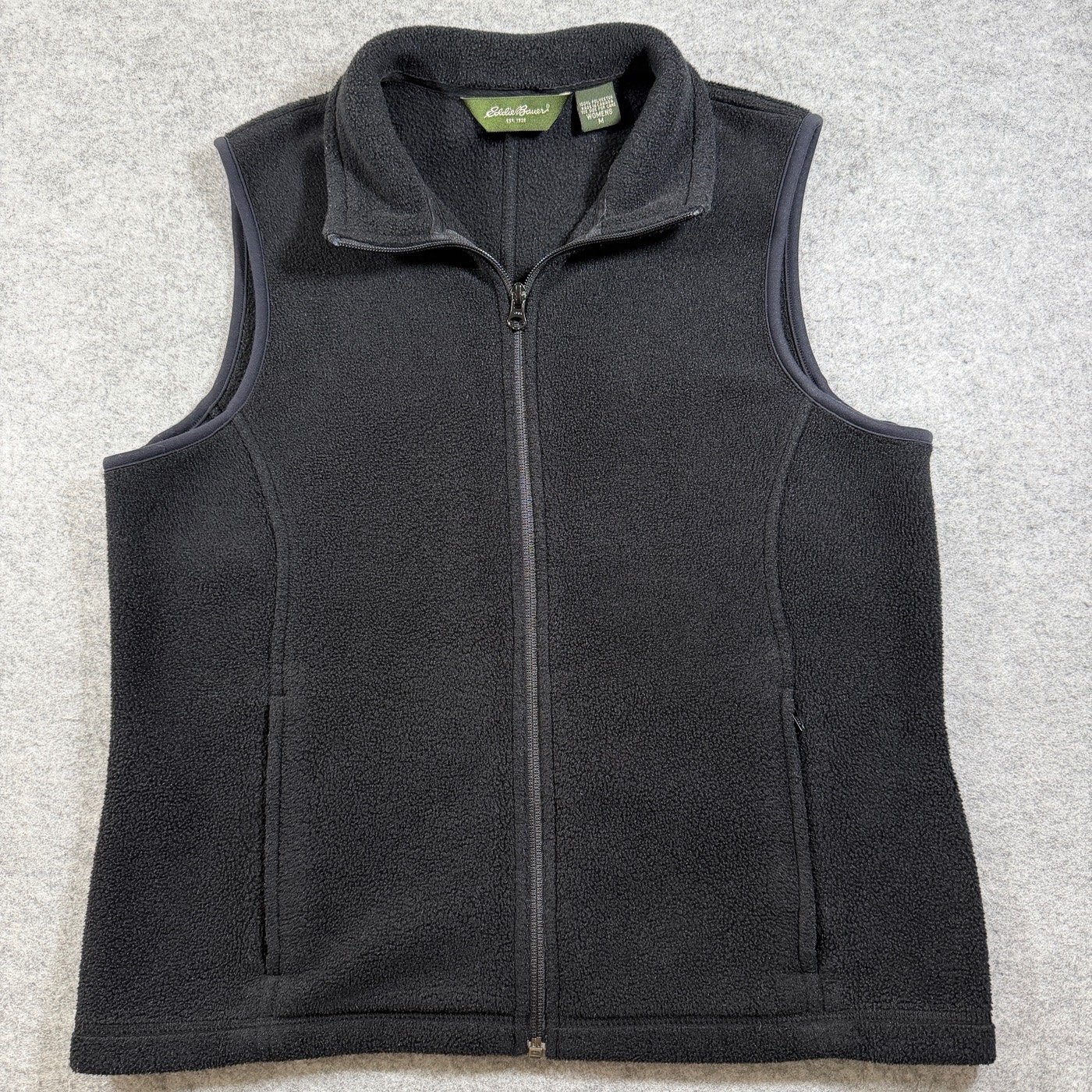 Eddie Bauer Polartec Fleece Vest Womens M Black Full Zip Pockets Hiking Outdoor