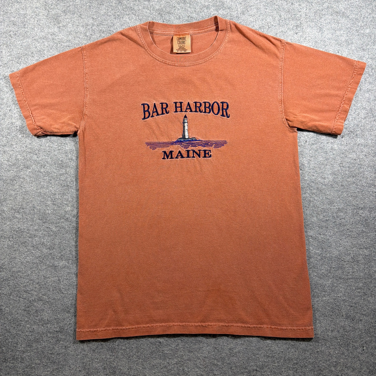 Comfort Colors T Shirt Unisex S Clay Bar Harbor Maine Lighthouse Embroidered Tee