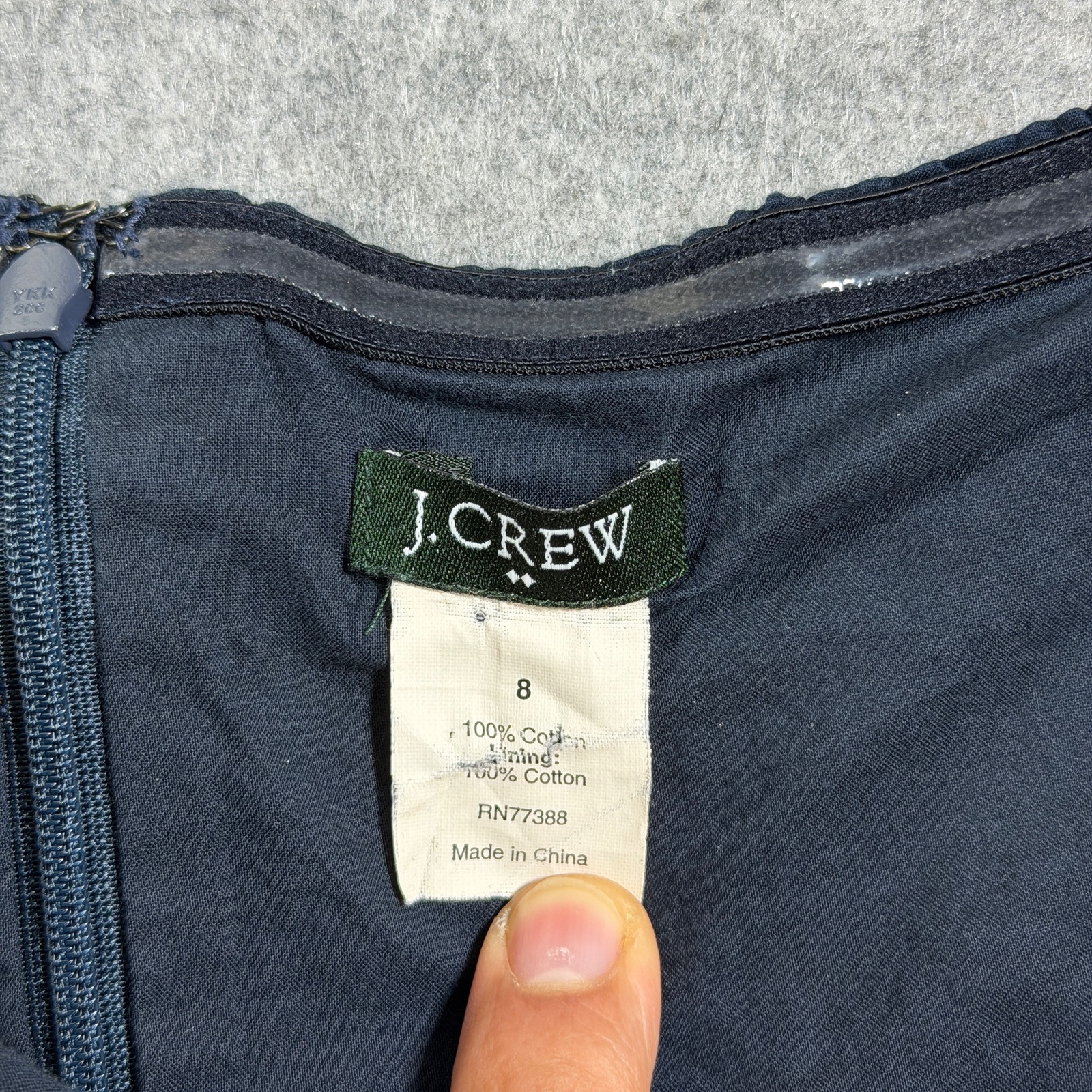 J.Crew Strapless Dress Womens 8 Navy Cotton Seersucker Sweetheart Midi Flare thumbnail 6