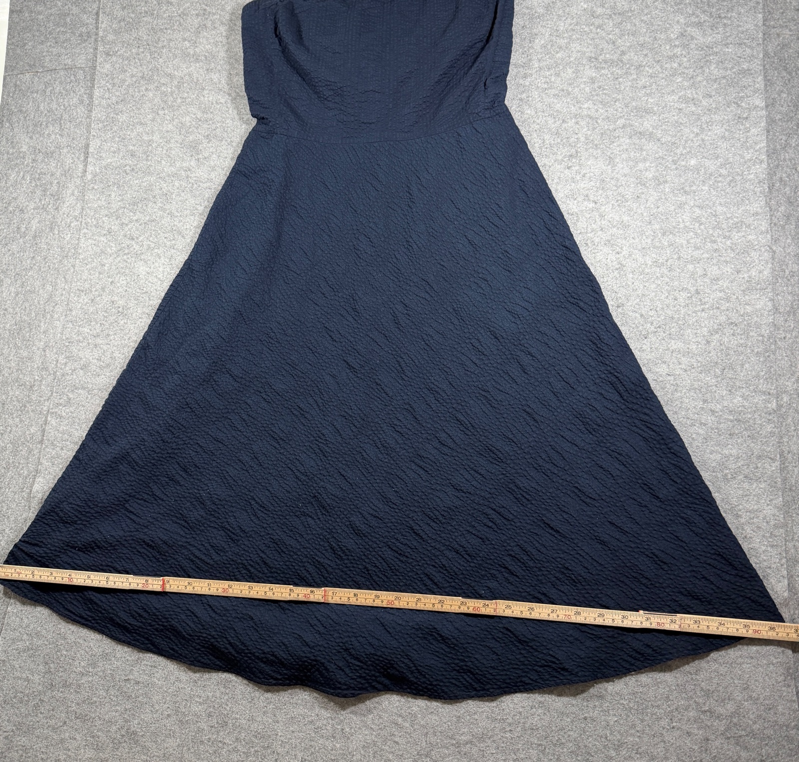 J.Crew Strapless Dress Womens 8 Navy Cotton Seersucker Sweetheart Midi Flare thumbnail 9