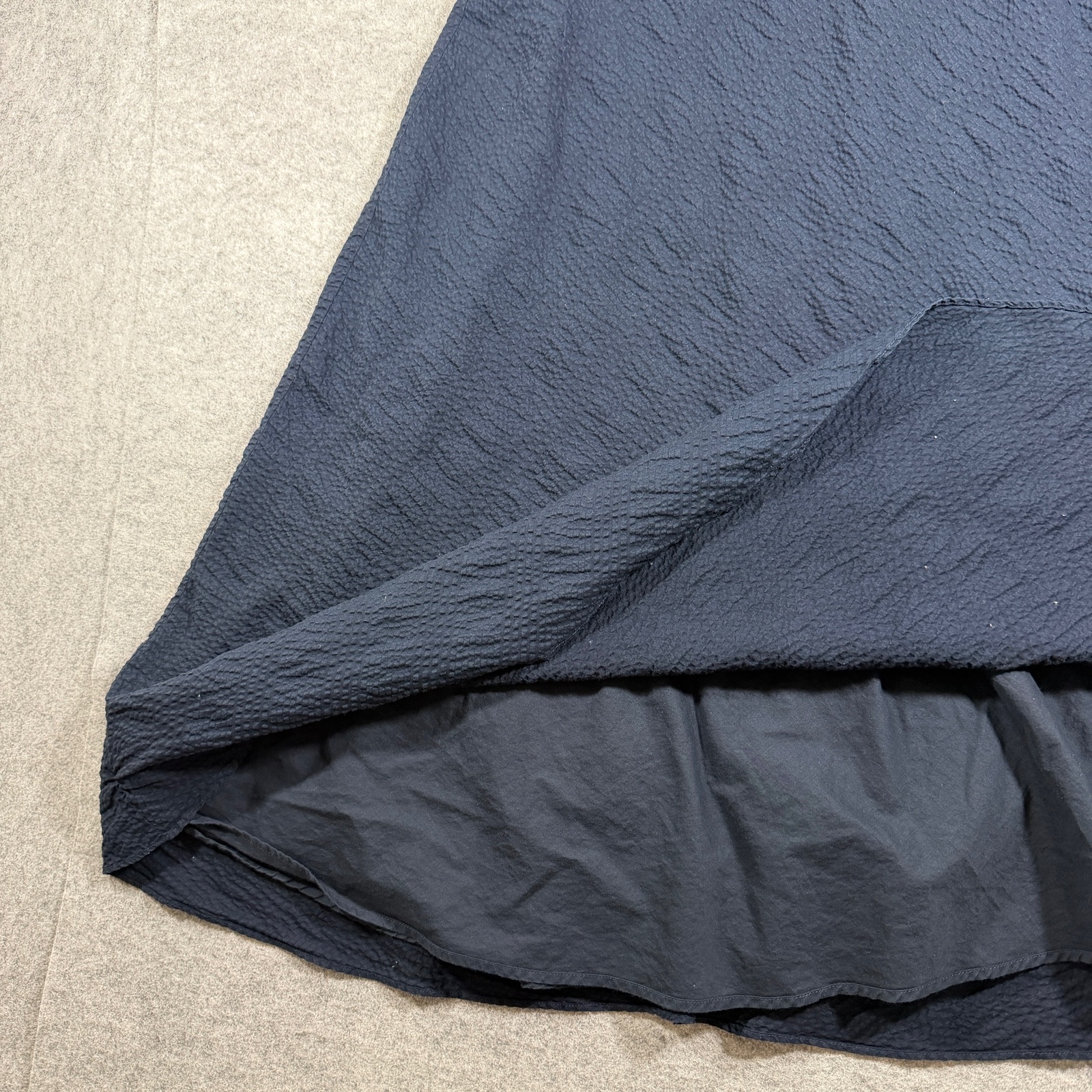 J.Crew Strapless Dress Womens 8 Navy Cotton Seersucker Sweetheart Midi Flare thumbnail 10