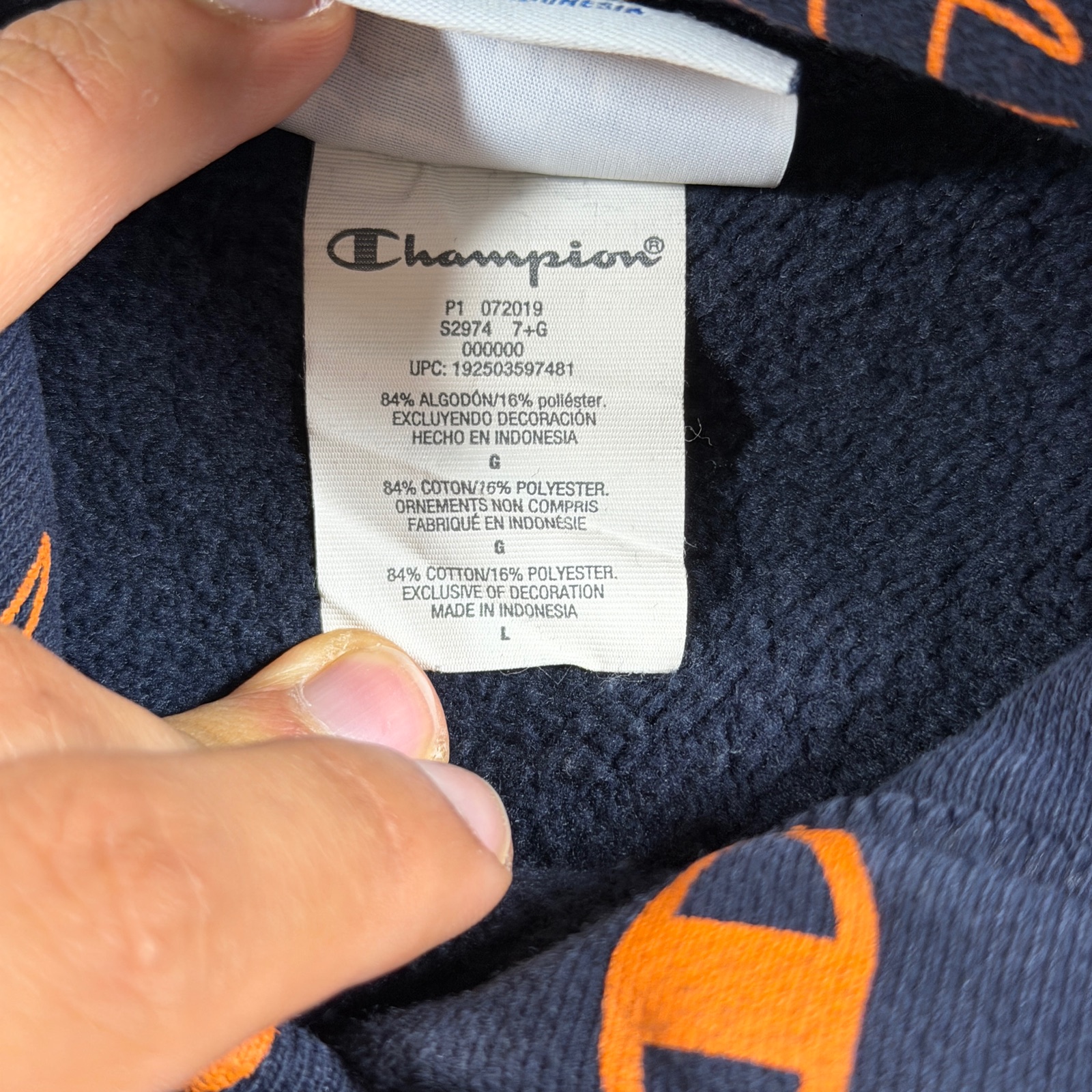 Champion Reverse Weave Hoodie Mens L Black Heavyweight Fleece Logo Pullover thumbnail 9