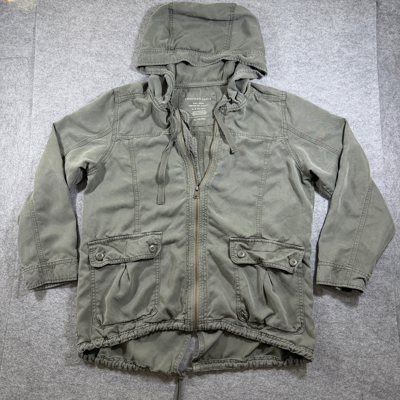 American Eagle Field Jacket Womens XL Olive Green Hooded Zip Front Military