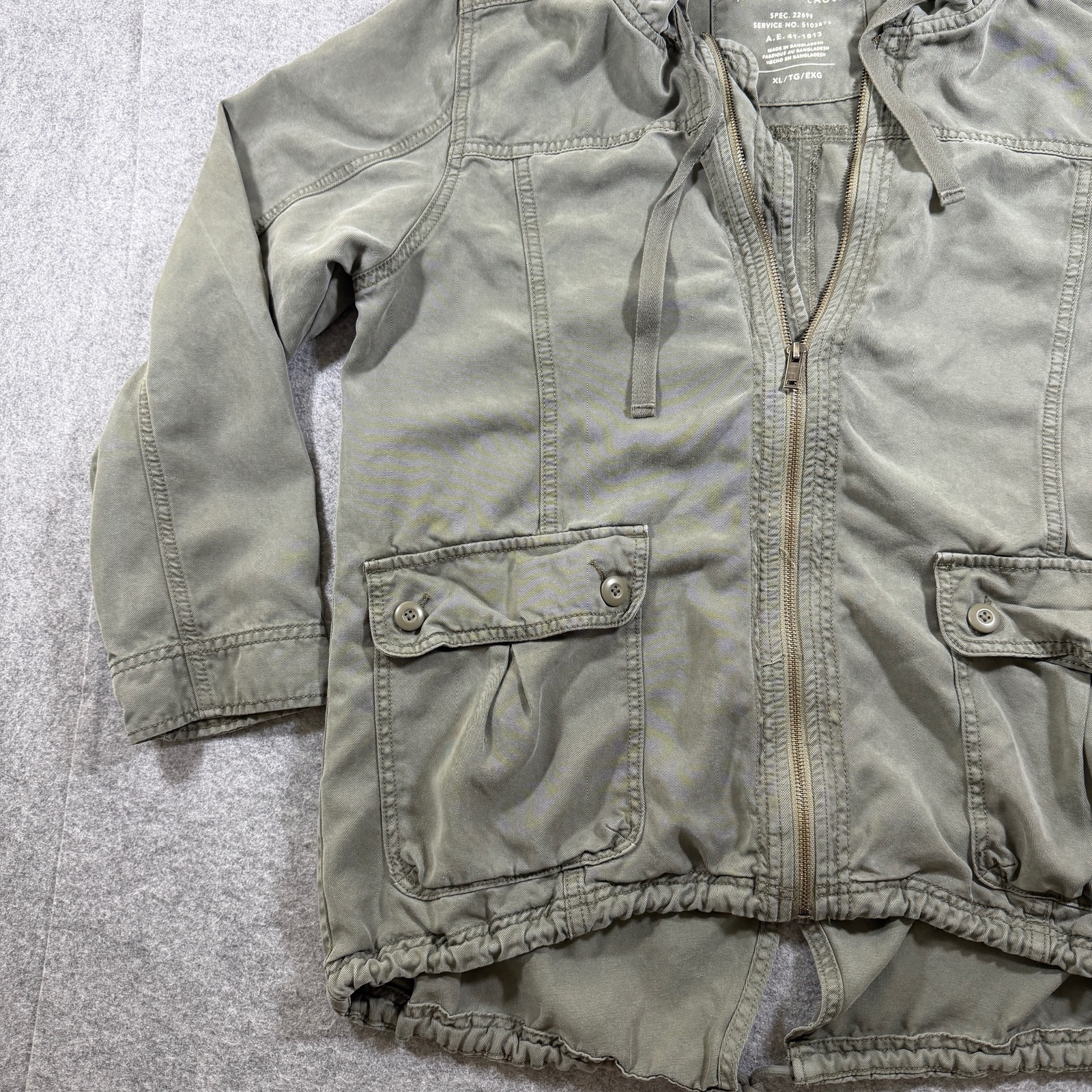 American Eagle Field Jacket Womens XL Olive Green Hooded Zip Front Military thumbnail 3