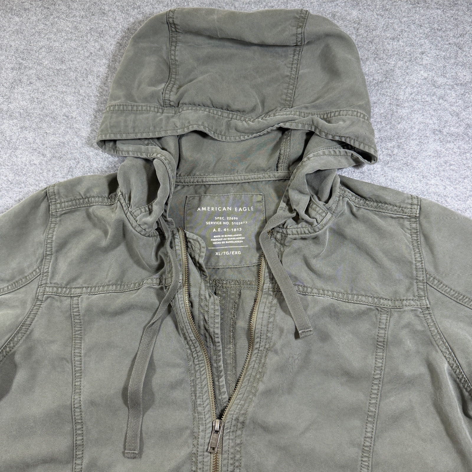 American Eagle Field Jacket Womens XL Olive Green Hooded Zip Front Military thumbnail 4