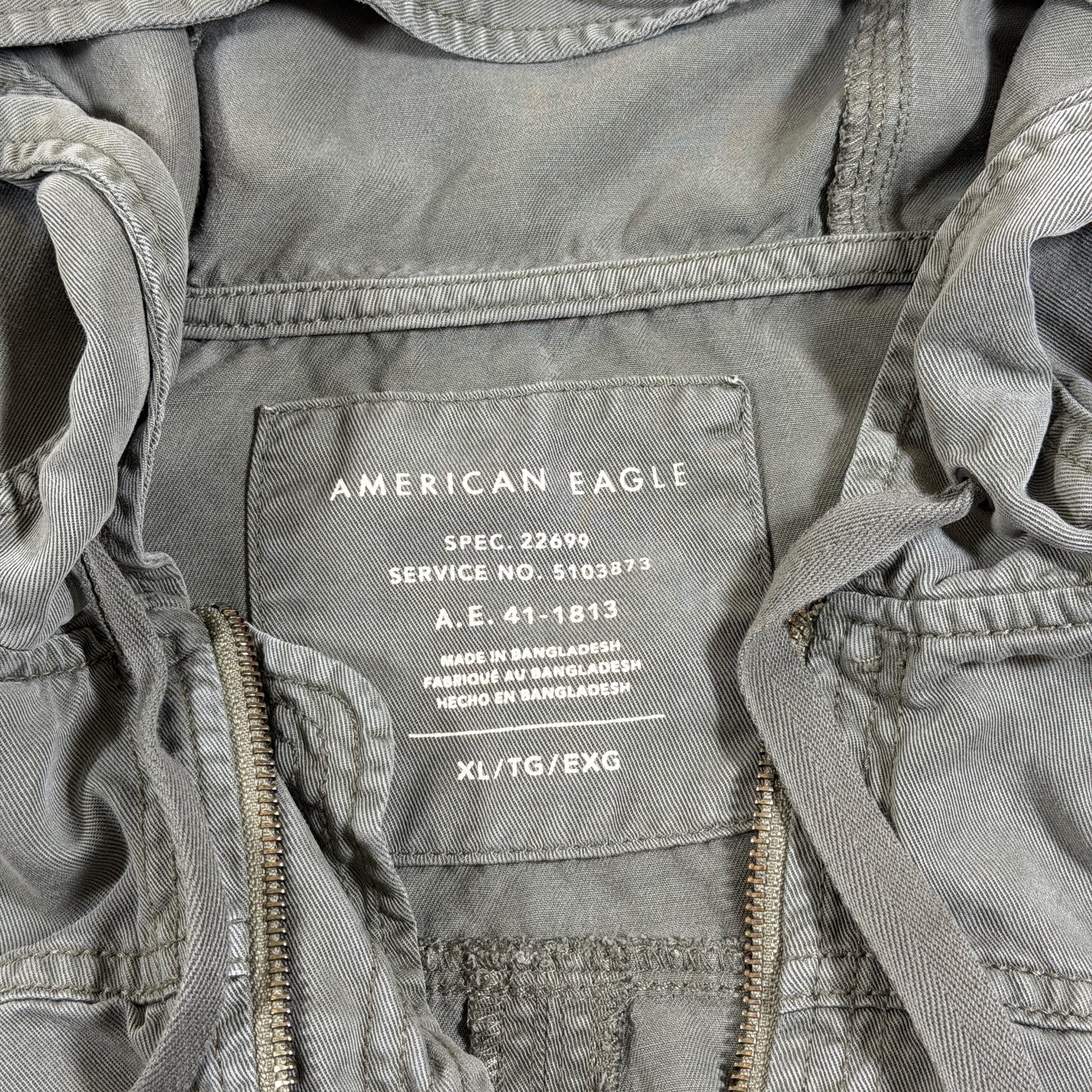 American Eagle Field Jacket Womens XL Olive Green Hooded Zip Front Military thumbnail 5