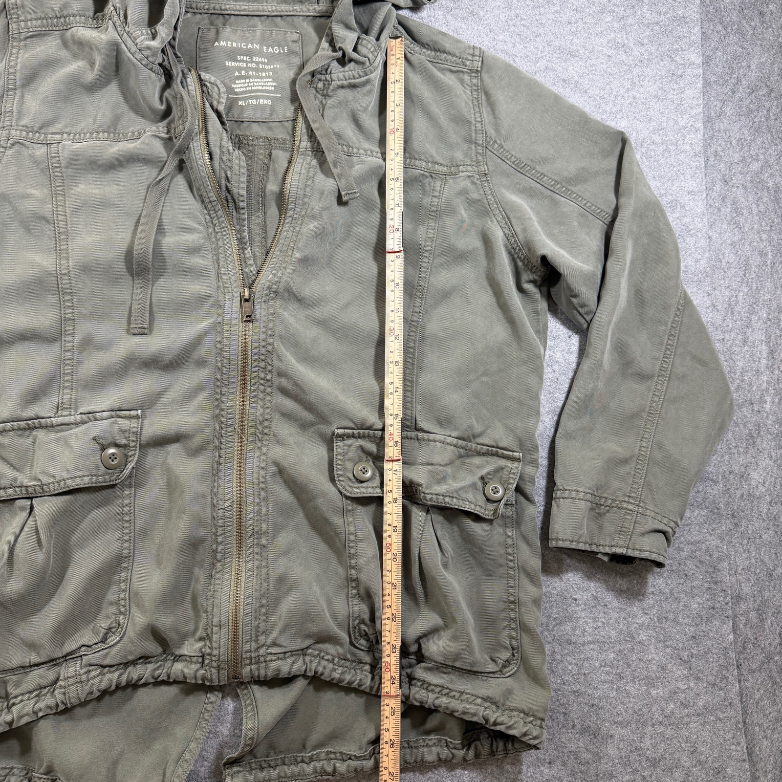 American Eagle Field Jacket Womens XL Olive Green Hooded Zip Front Military thumbnail 6