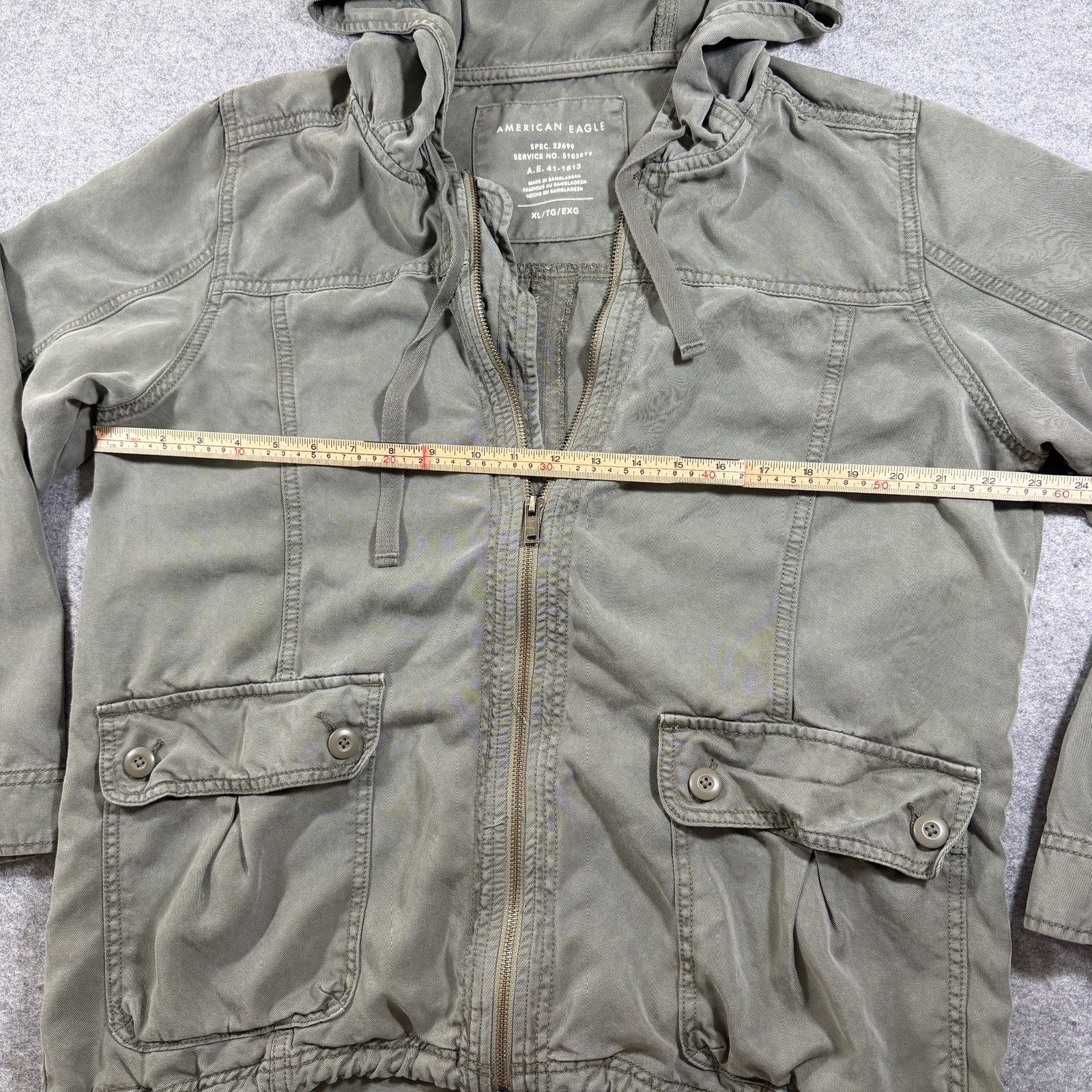 American Eagle Field Jacket Womens XL Olive Green Hooded Zip Front Military thumbnail 7