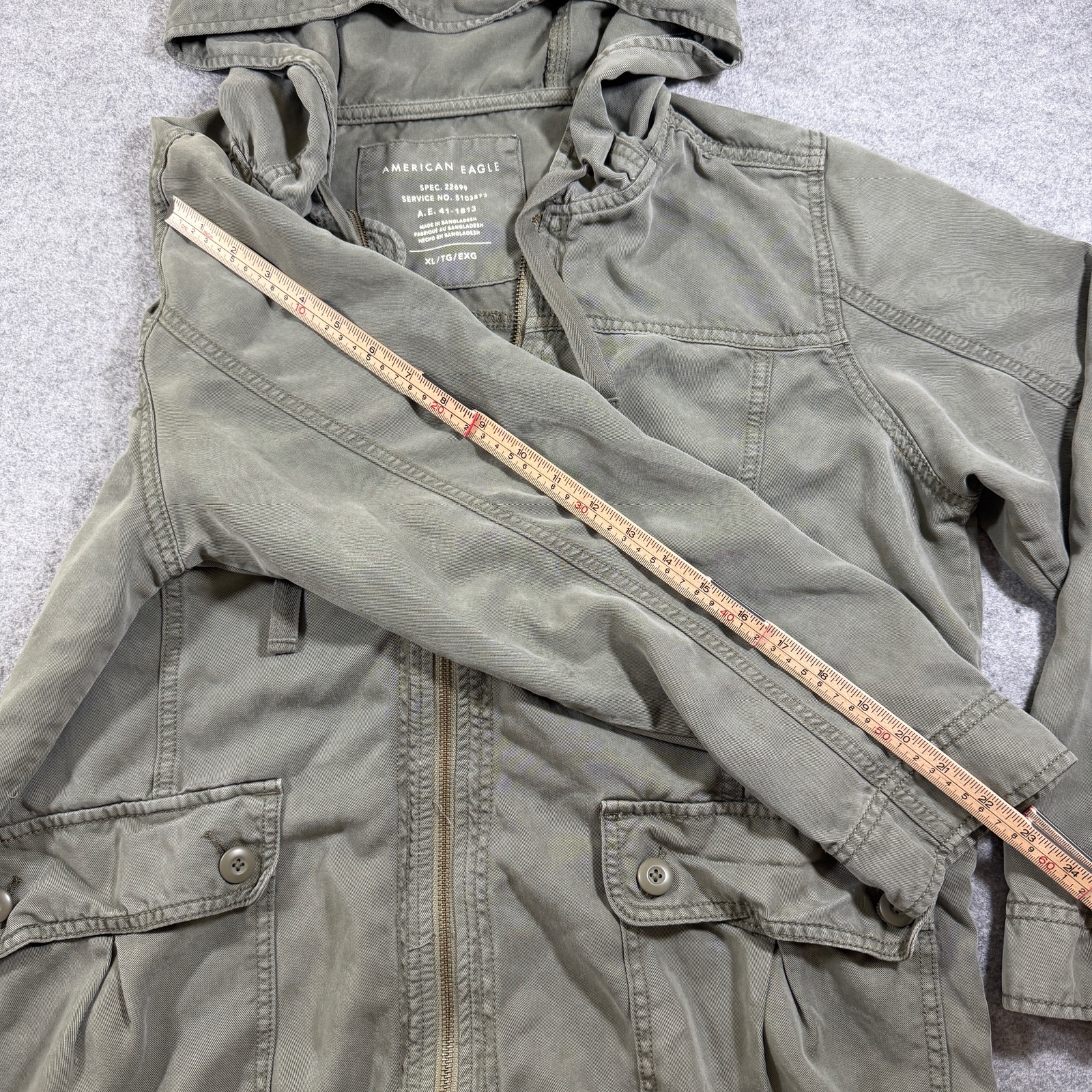 American Eagle Field Jacket Womens XL Olive Green Hooded Zip Front Military thumbnail 8