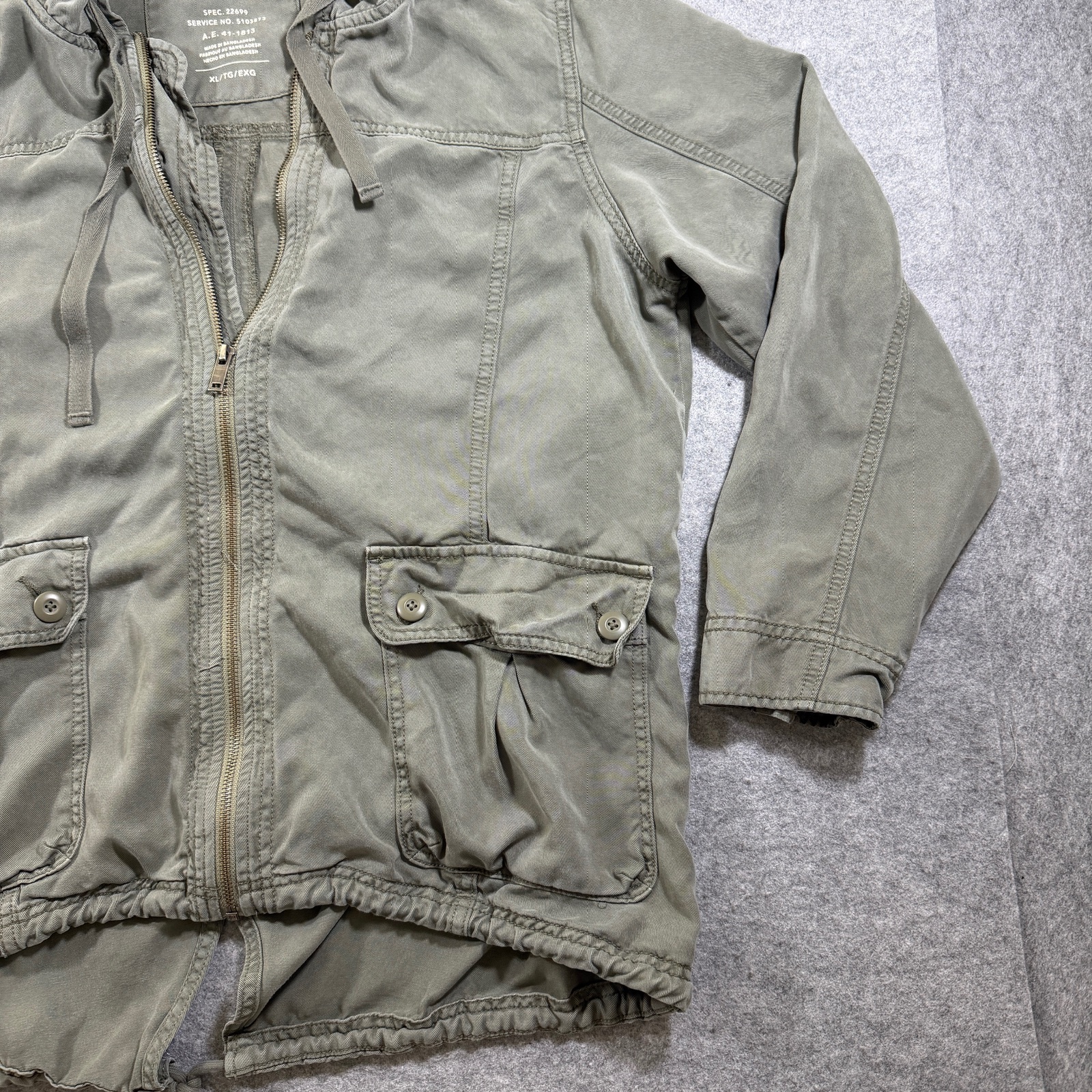 American Eagle Field Jacket Womens XL Olive Green Hooded Zip Front Military thumbnail 10
