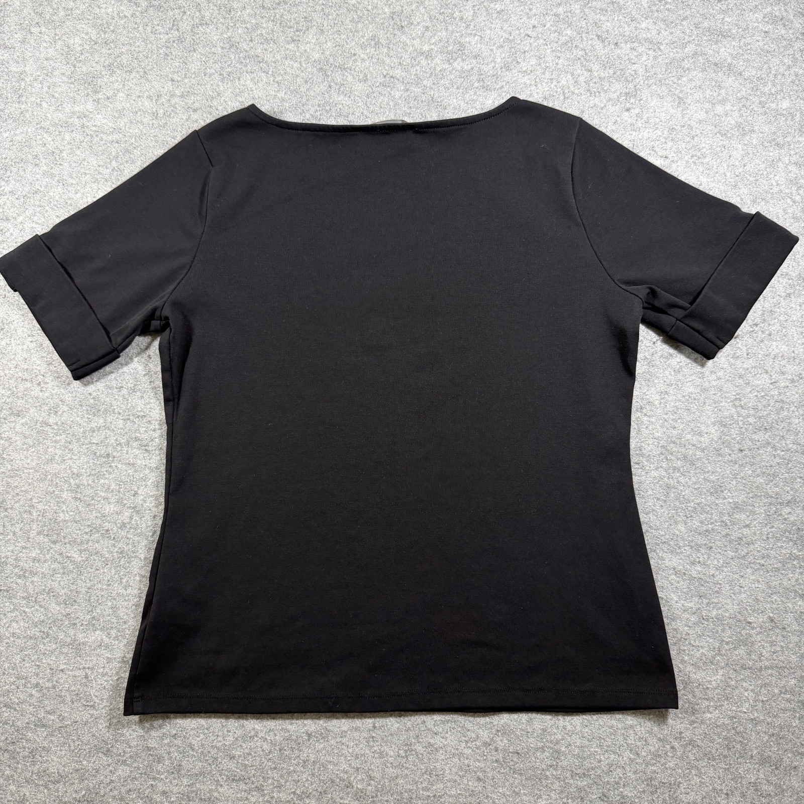 Michael Michael Kors Top Womens M Black Boat Neck Roll-Tab Logo Button Fitted thumbnail 2