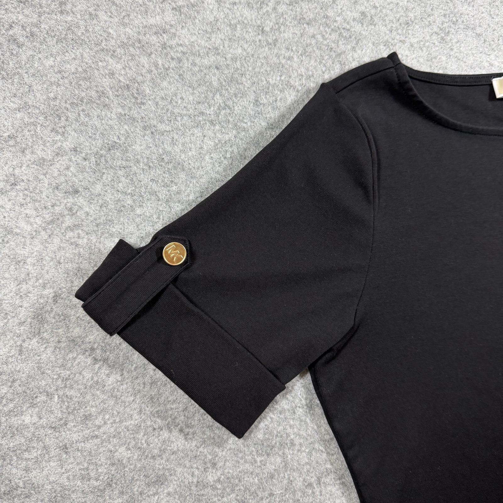Michael Michael Kors Top Womens M Black Boat Neck Roll-Tab Logo Button Fitted thumbnail 3
