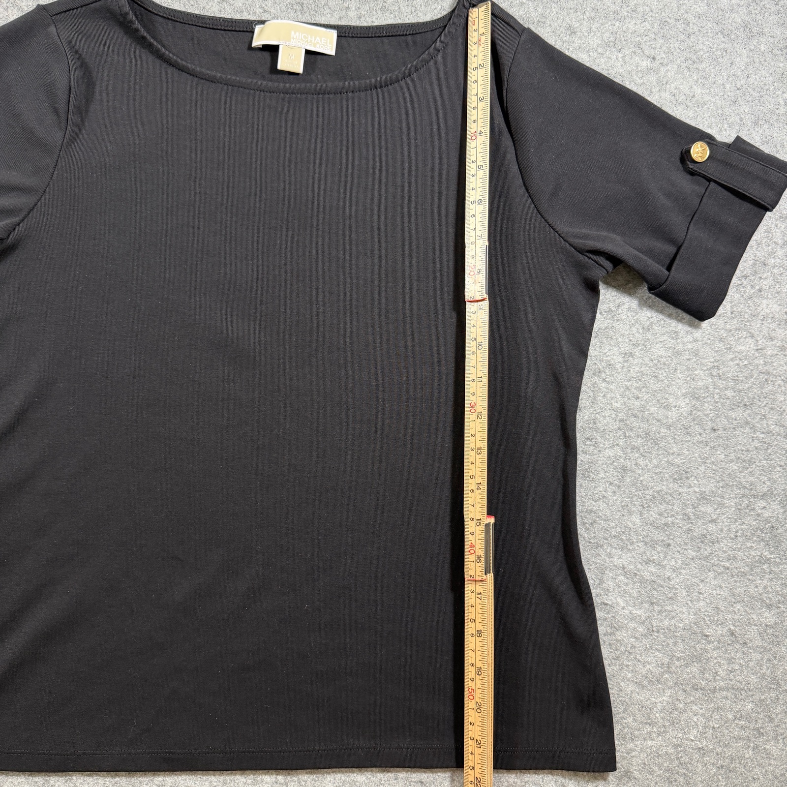 Michael Michael Kors Top Womens M Black Boat Neck Roll-Tab Logo Button Fitted thumbnail 5