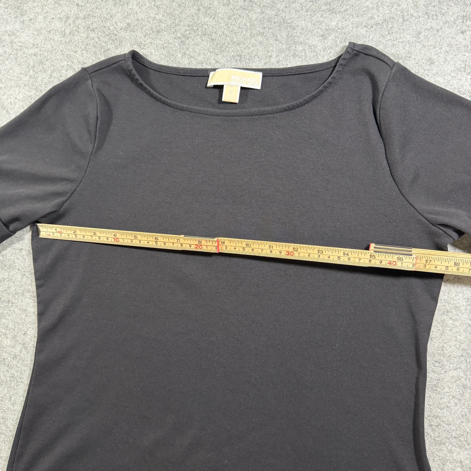 Michael Michael Kors Top Womens M Black Boat Neck Roll-Tab Logo Button Fitted thumbnail 6