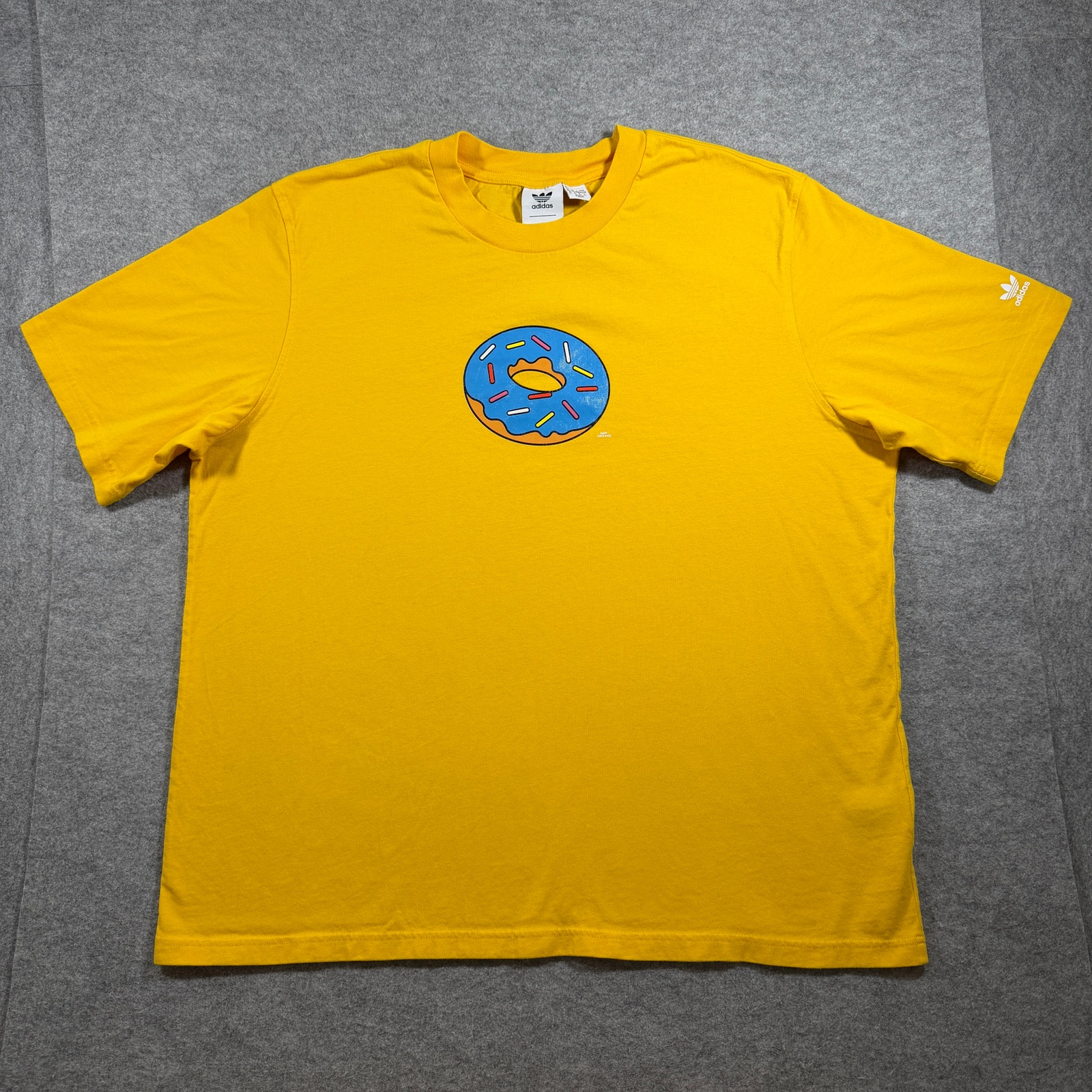 Adidas The Simpsons T Shirt Mens XL Yellow Donut Graphic Trefoil Logo Cartoon
