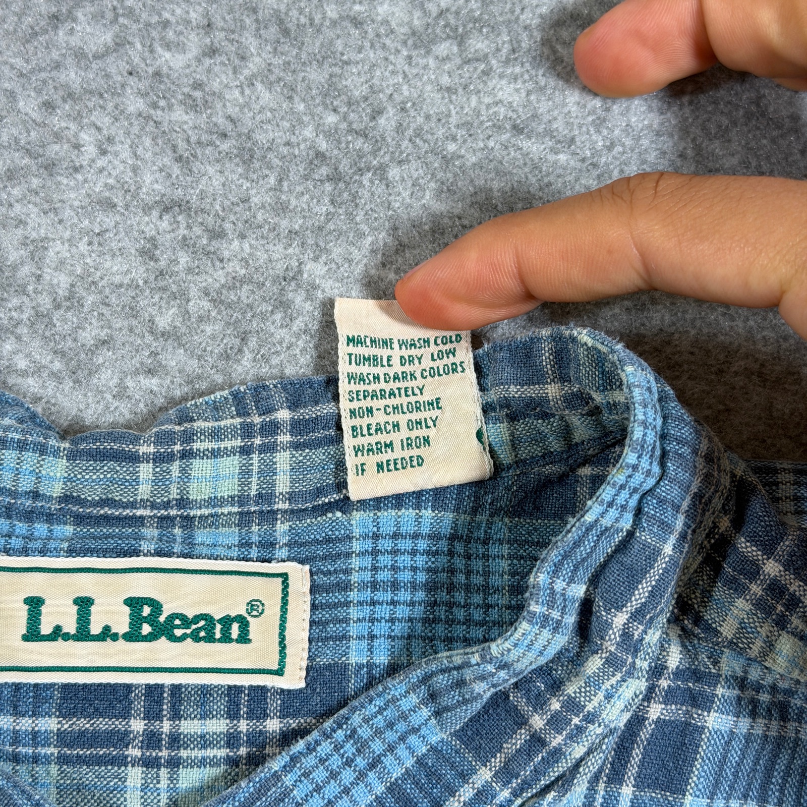 Vintage 90s L.L.Bean Flannel Shirt Womens XL Blue Plaid Linen Cotton Band Collar thumbnail 9