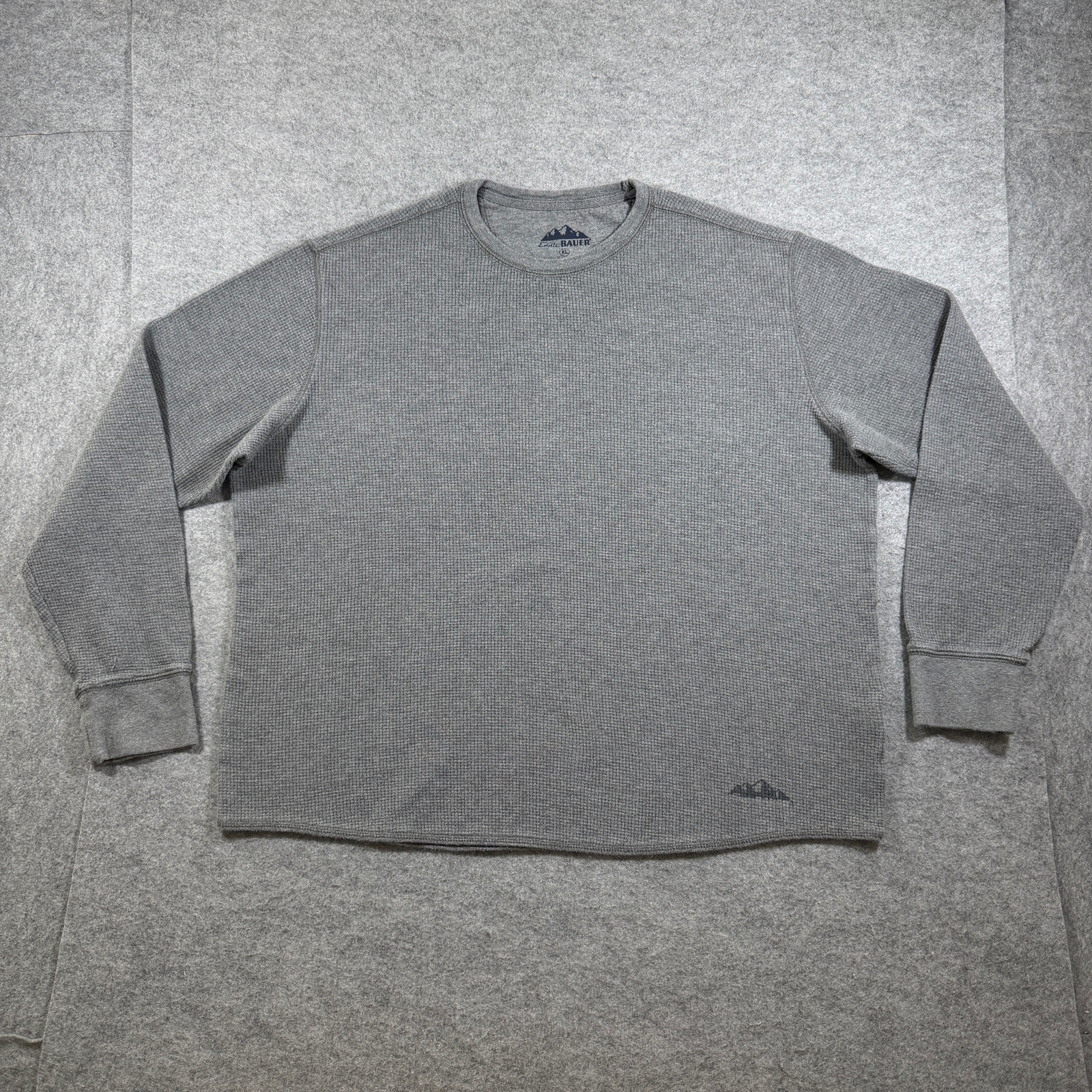 Eddie Bauer Thermal Shirt Mens XL Gray Waffle Knit Crew Neck Cotton Outdoor