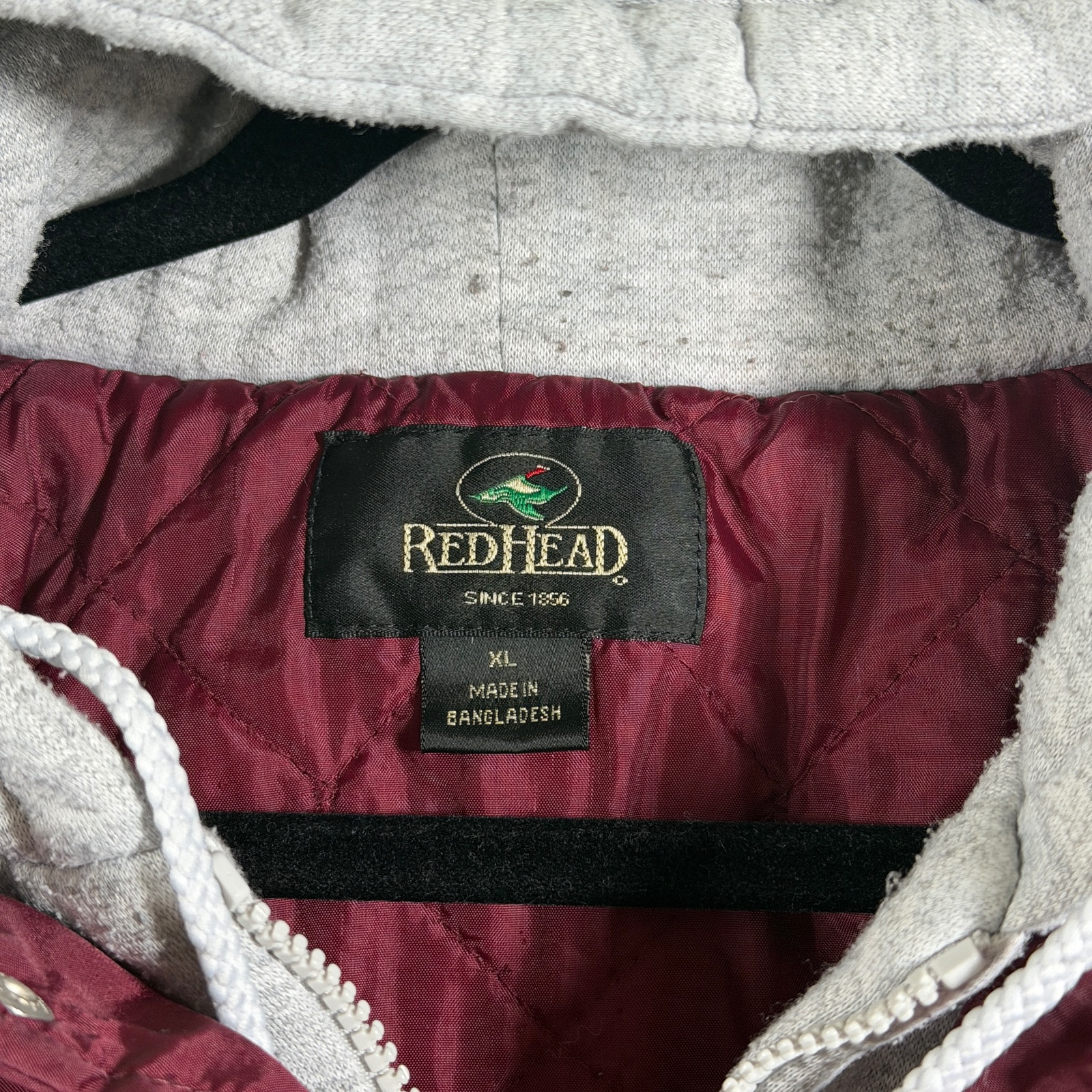 RedHead Quilted Varsity Jacket Mens XL Maroon Gray Hooded Snap Front Vintage 90s thumbnail 4