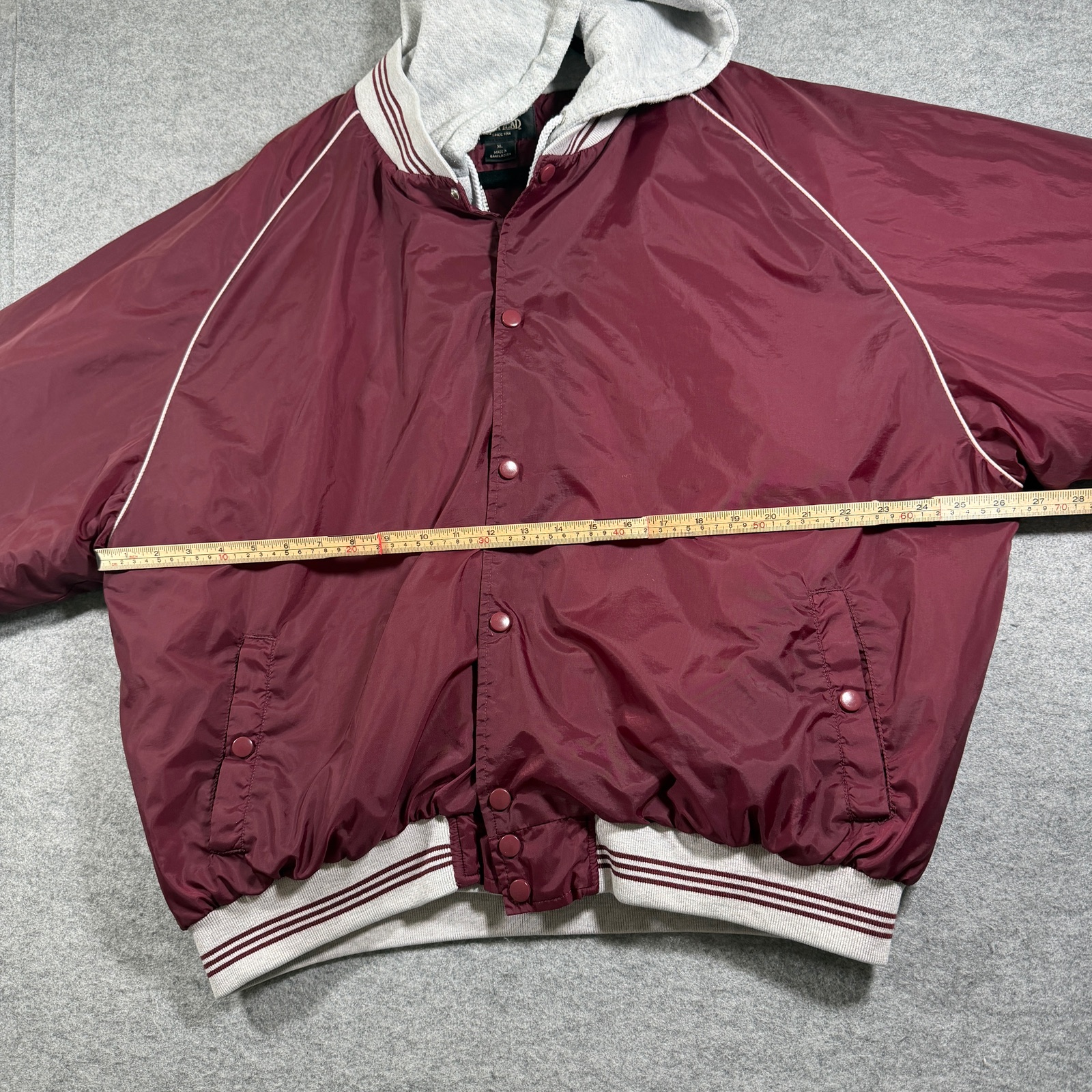 RedHead Quilted Varsity Jacket Mens XL Maroon Gray Hooded Snap Front Vintage 90s thumbnail 6
