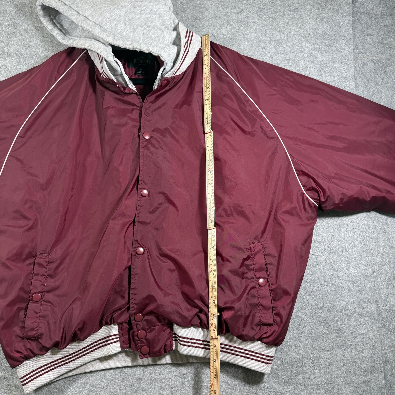 RedHead Quilted Varsity Jacket Mens XL Maroon Gray Hooded Snap Front Vintage 90s thumbnail 7