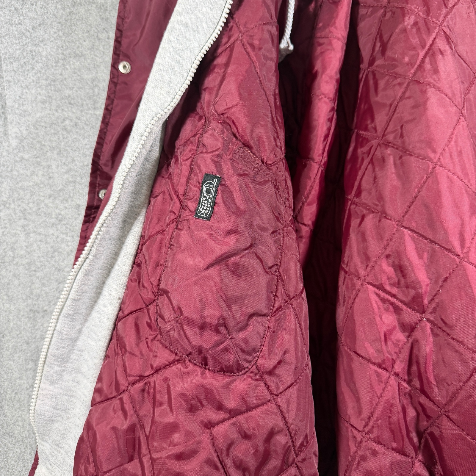 RedHead Quilted Varsity Jacket Mens XL Maroon Gray Hooded Snap Front Vintage 90s thumbnail 9